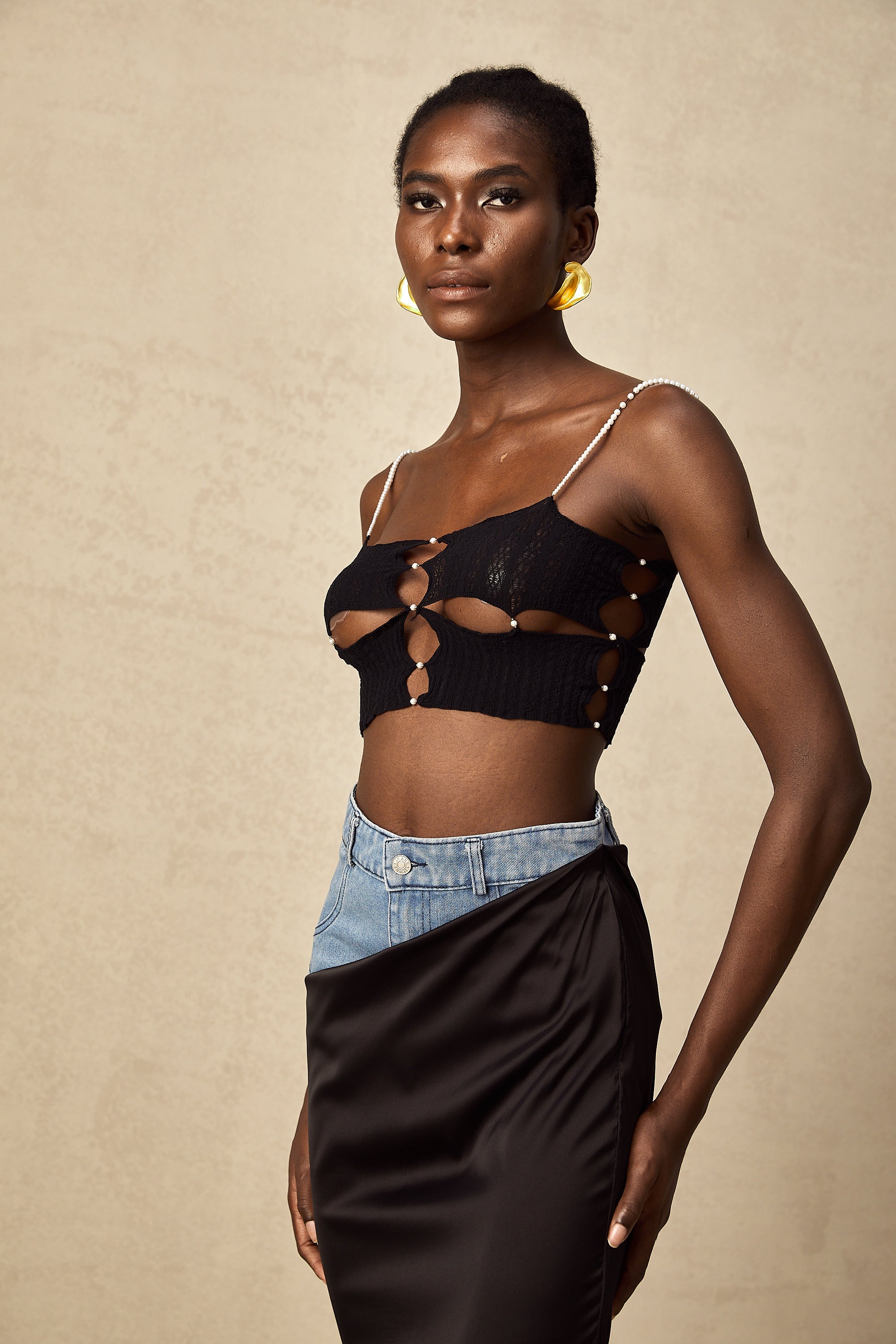 Louane faux-pearl embellished cut-out cropped top (Final Sale-US Only)