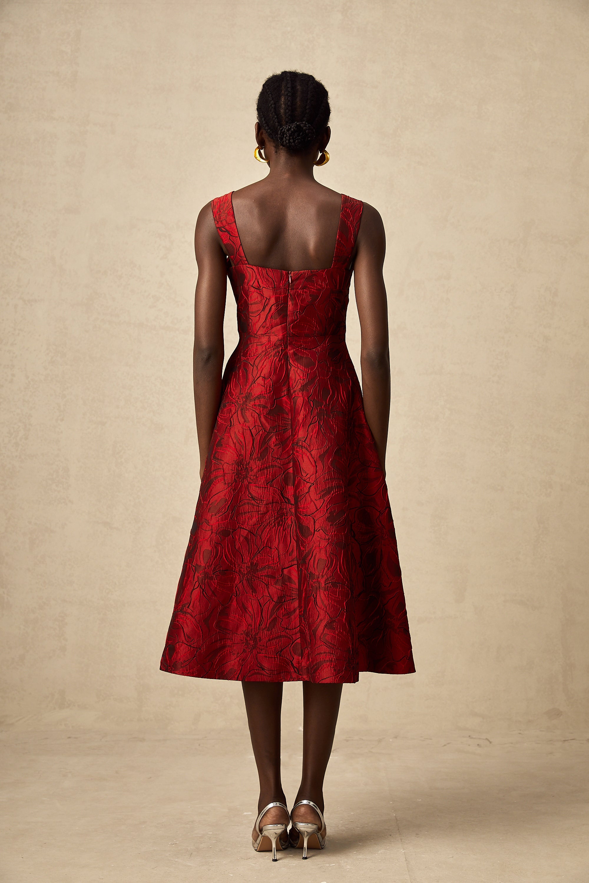 Hélène red floral-jacquard midi dress (Final Sale)