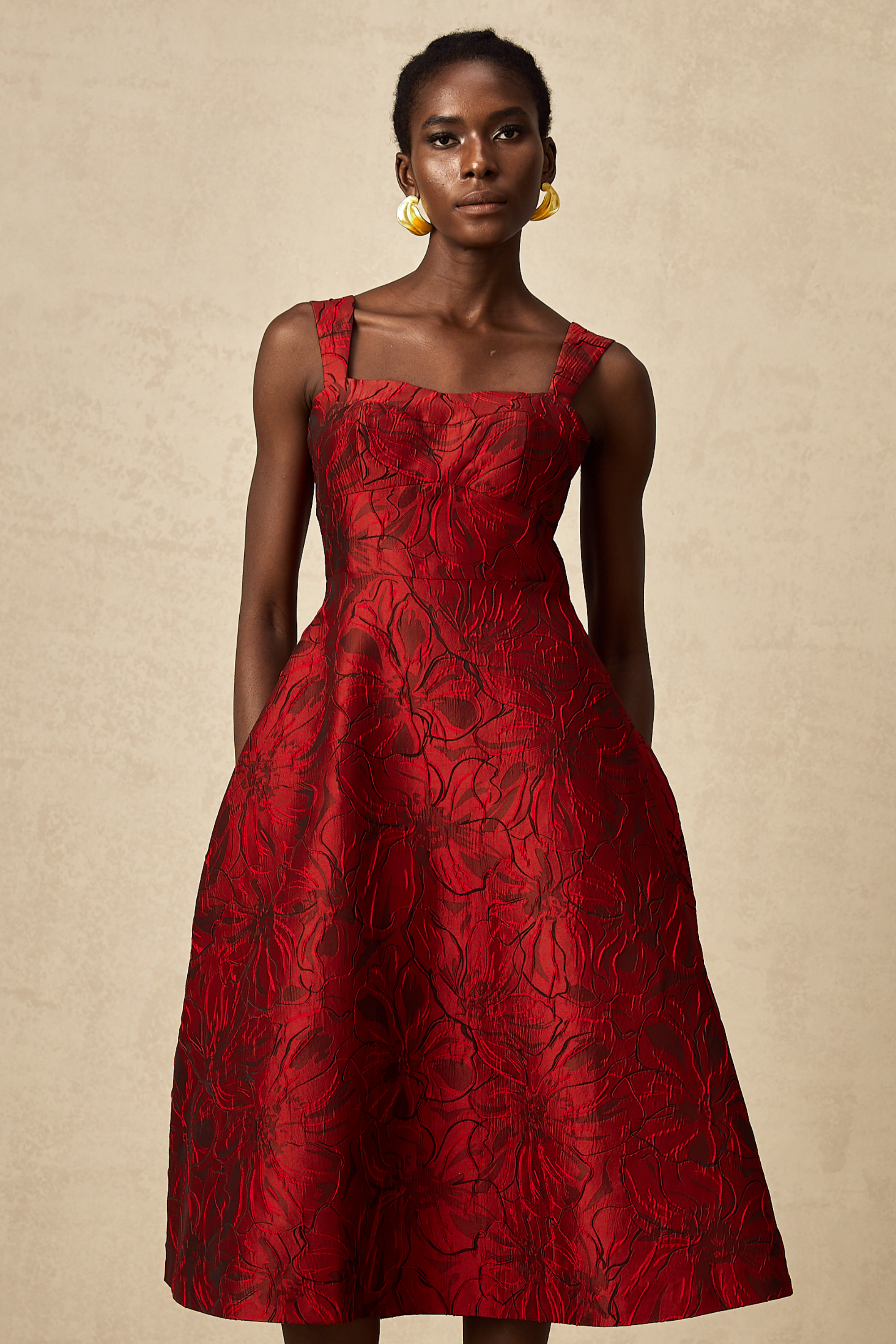 Hélène red floral-jacquard midi dress (Final Sale)