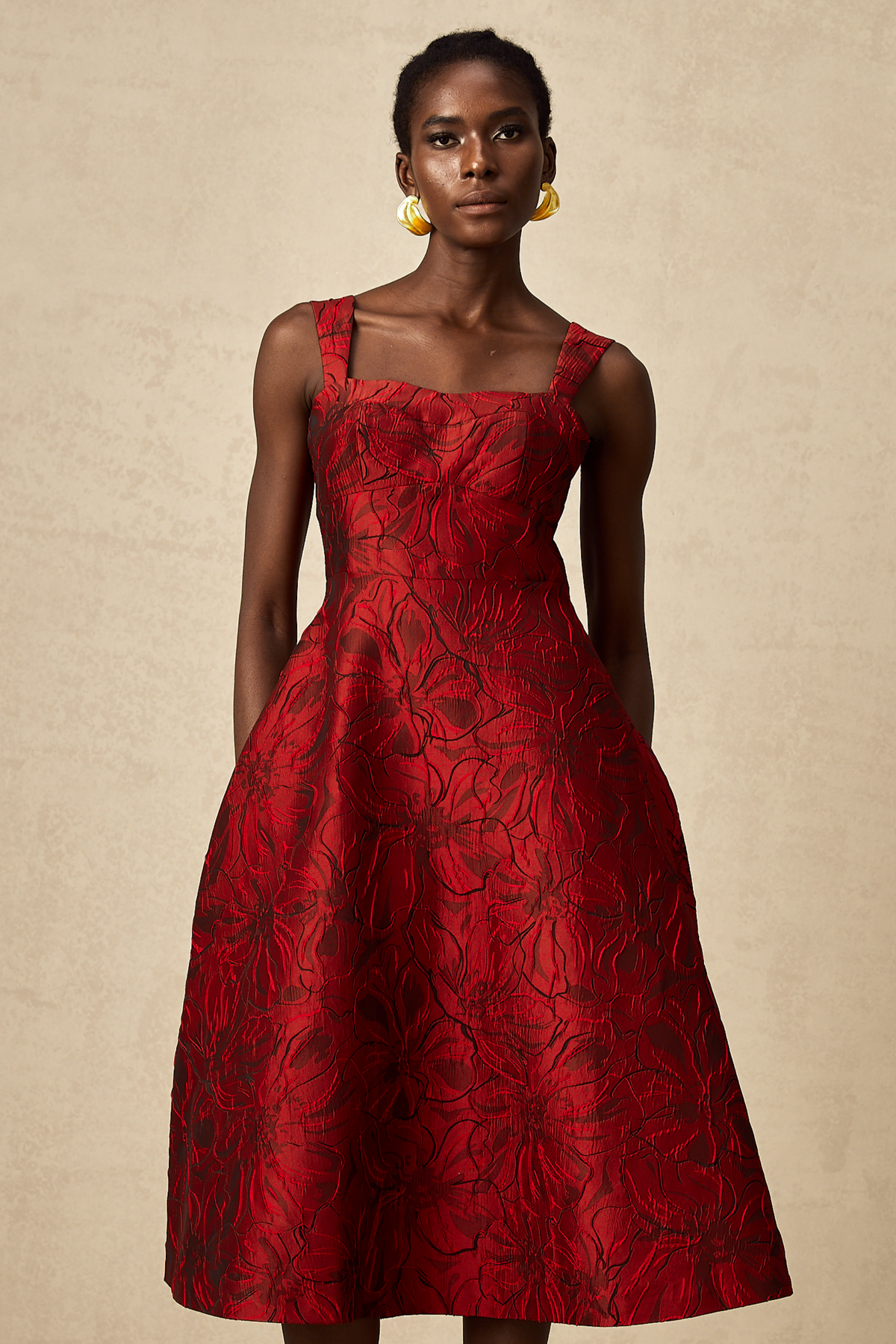 Hélène red floral-jacquard midi dress (Final Sale)