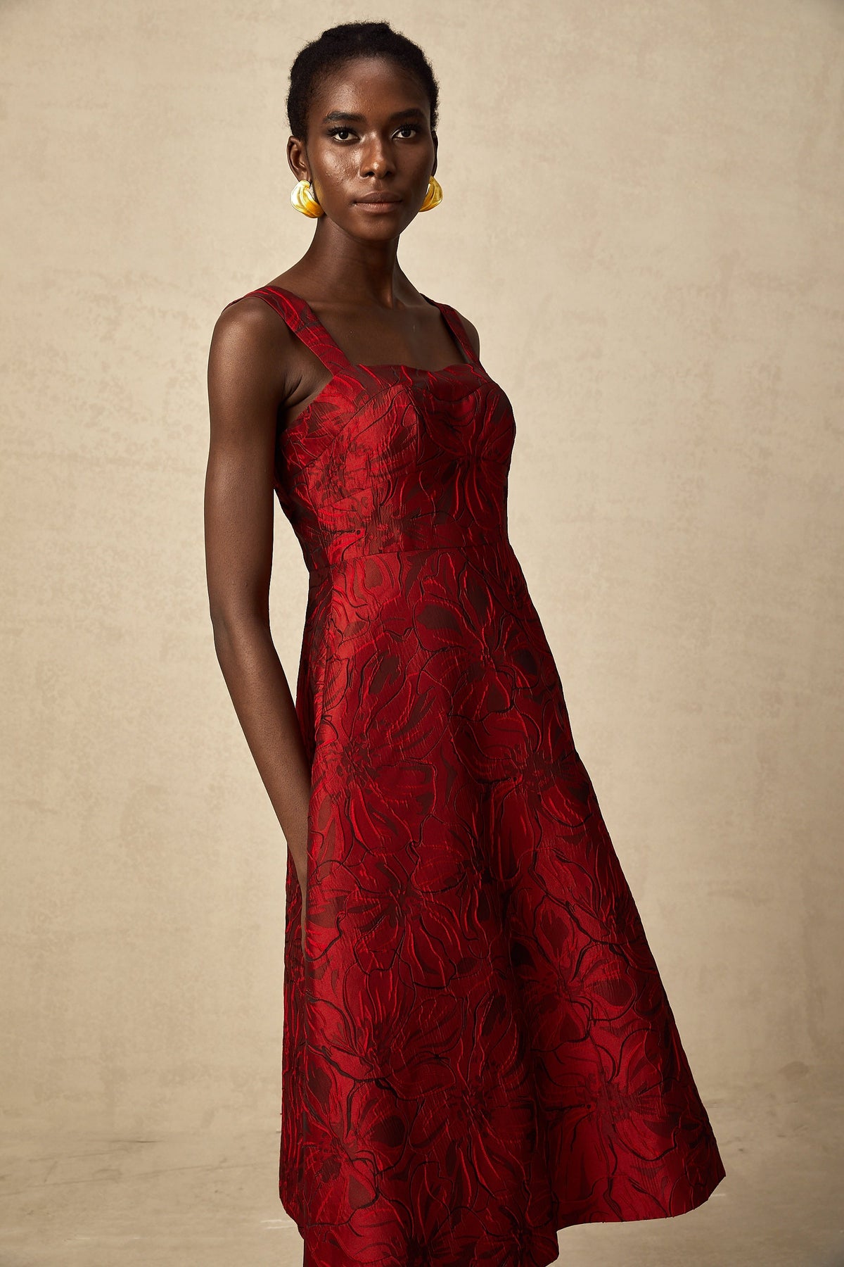 Hélène red floral-jacquard midi dress (Final Sale-US Only)