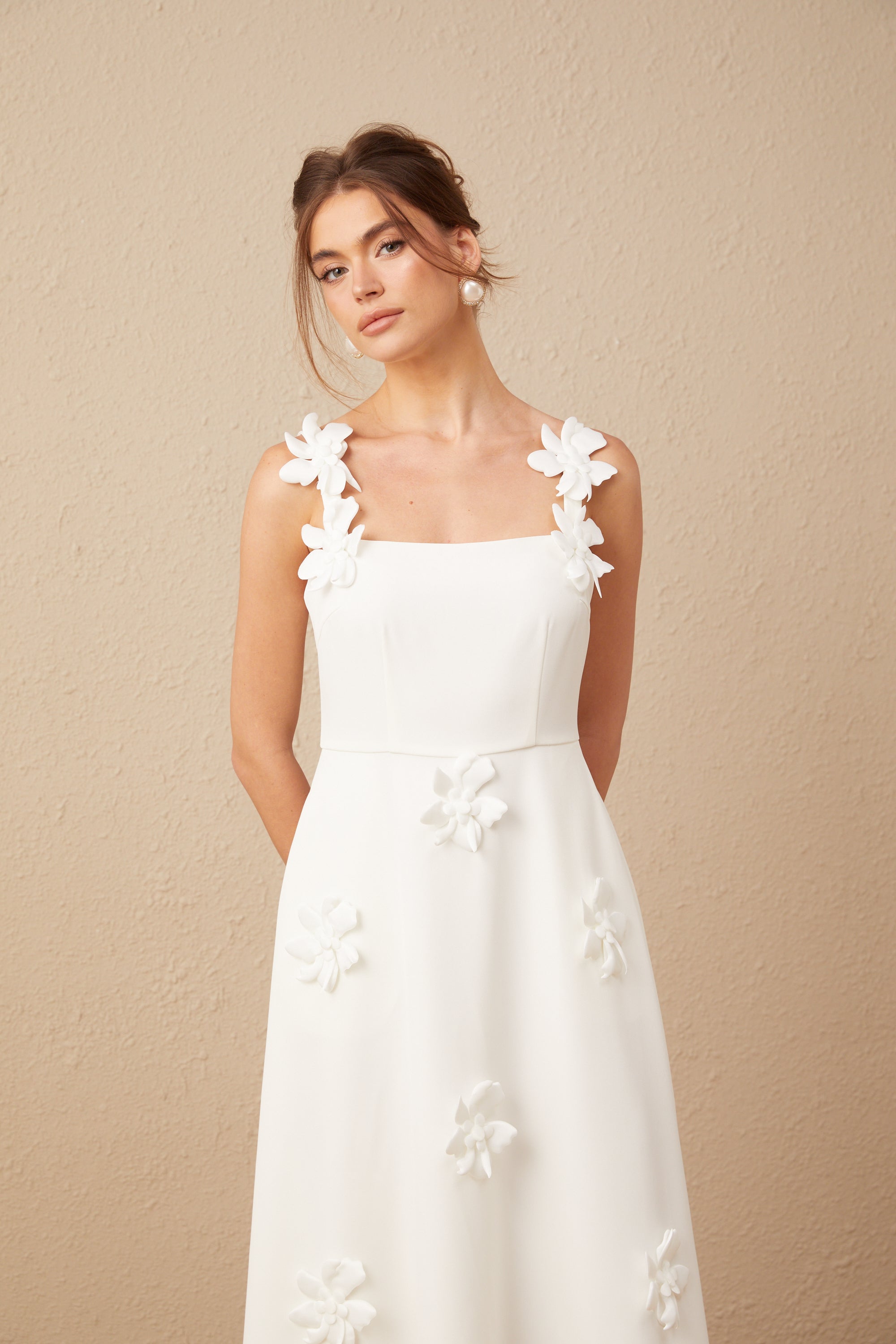Ariane white faux-flower square-neck midi dress (Final Sale-US Only)