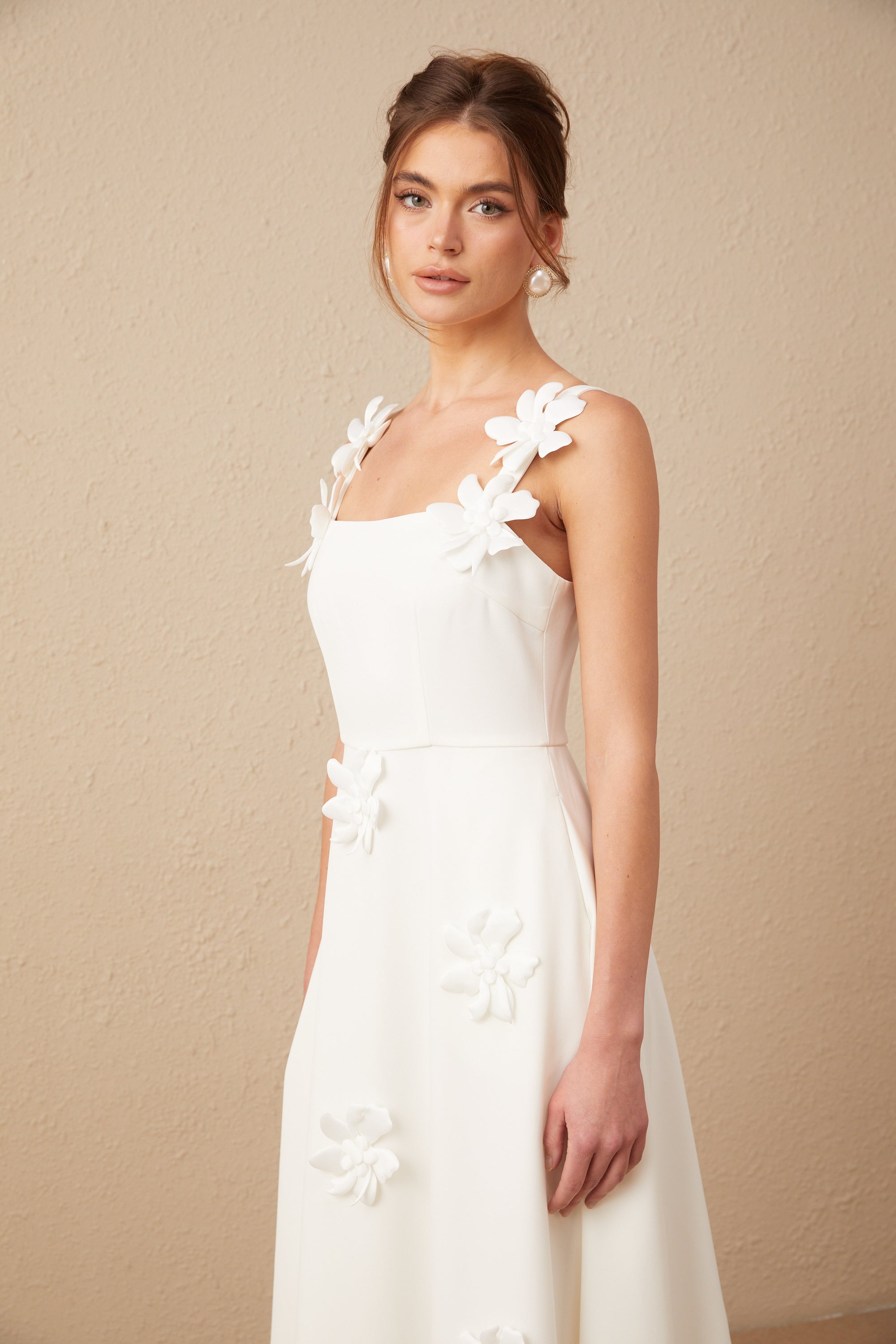 Ariane white faux-flower square-neck midi dress (Final Sale-US Only)
