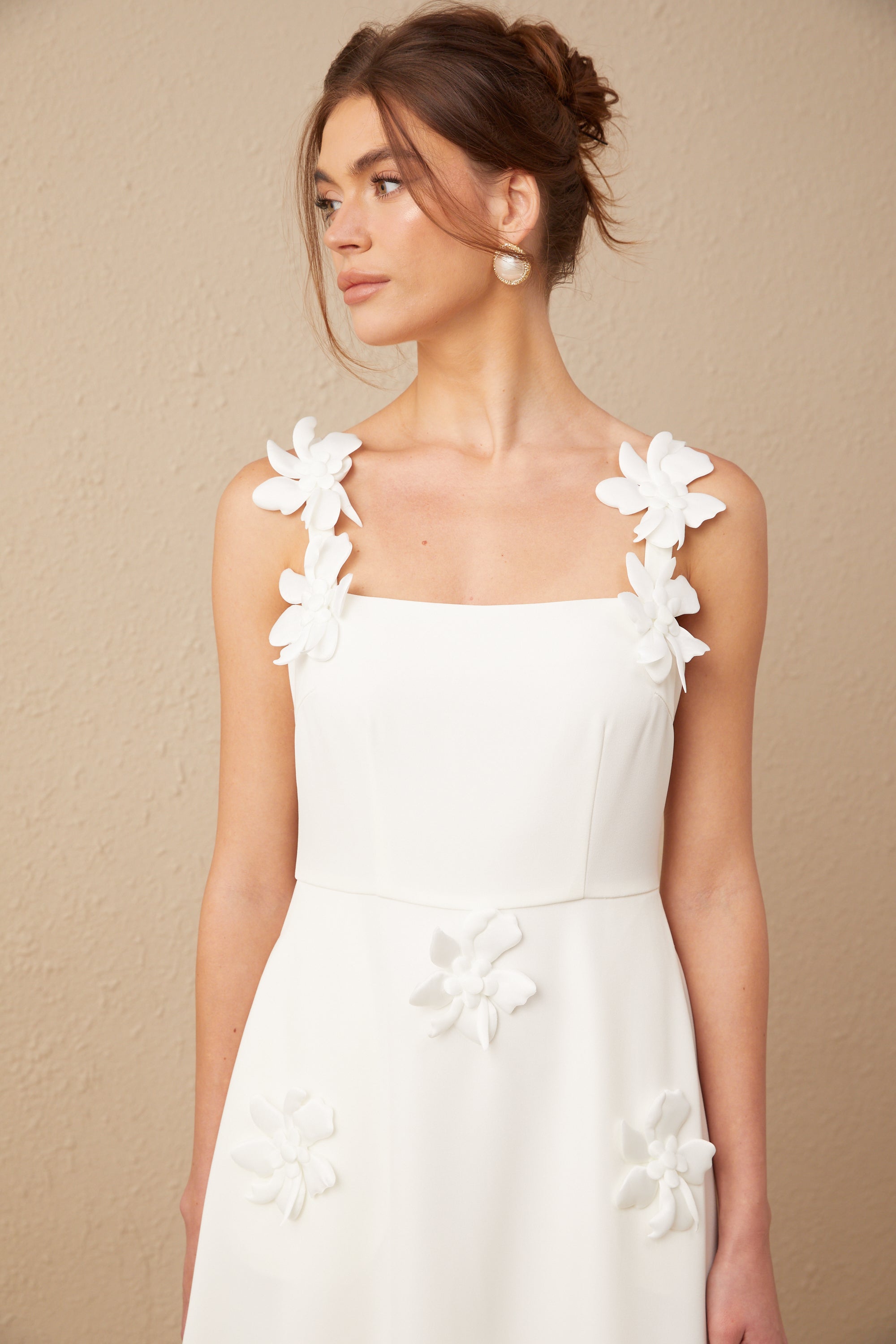 Ariane white faux-flower square-neck midi dress (Final Sale-US Only)