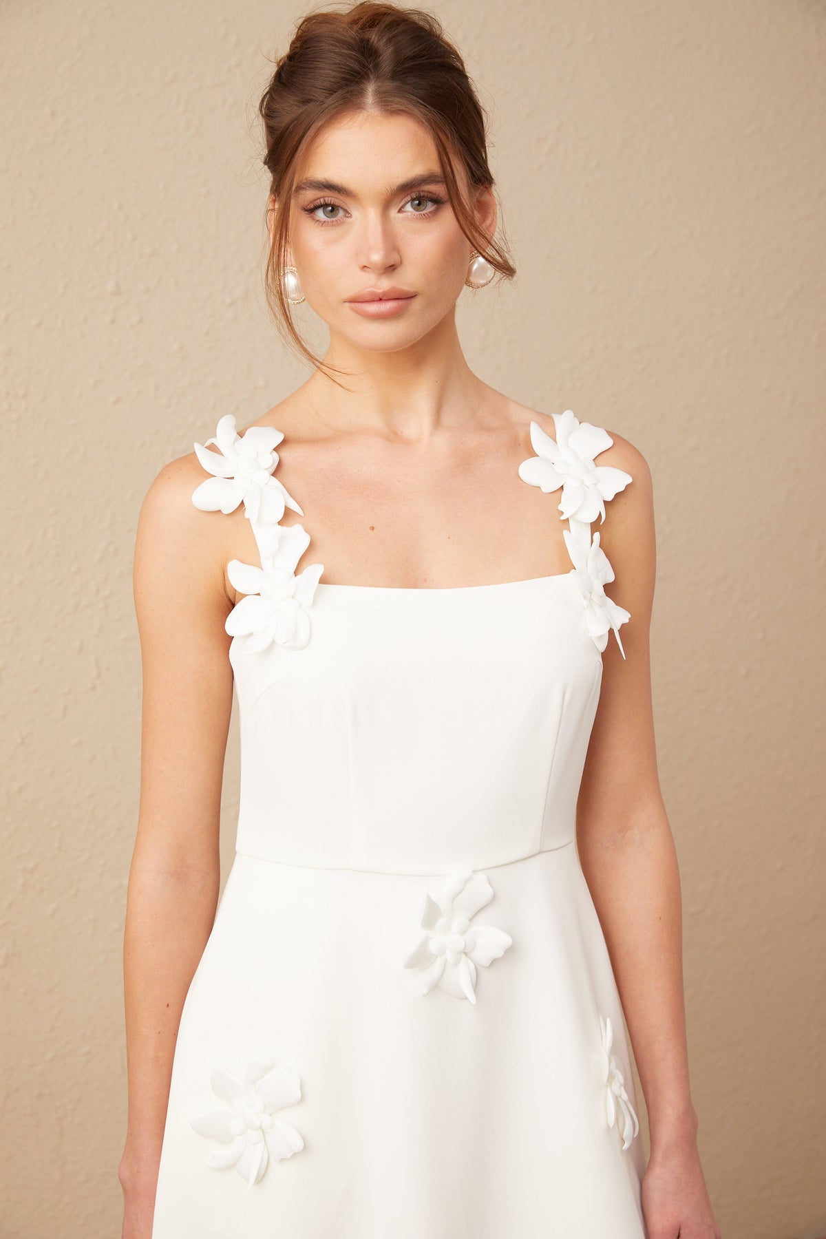 Ariane white faux-flower square-neck midi dress (Final Sale-US Only)