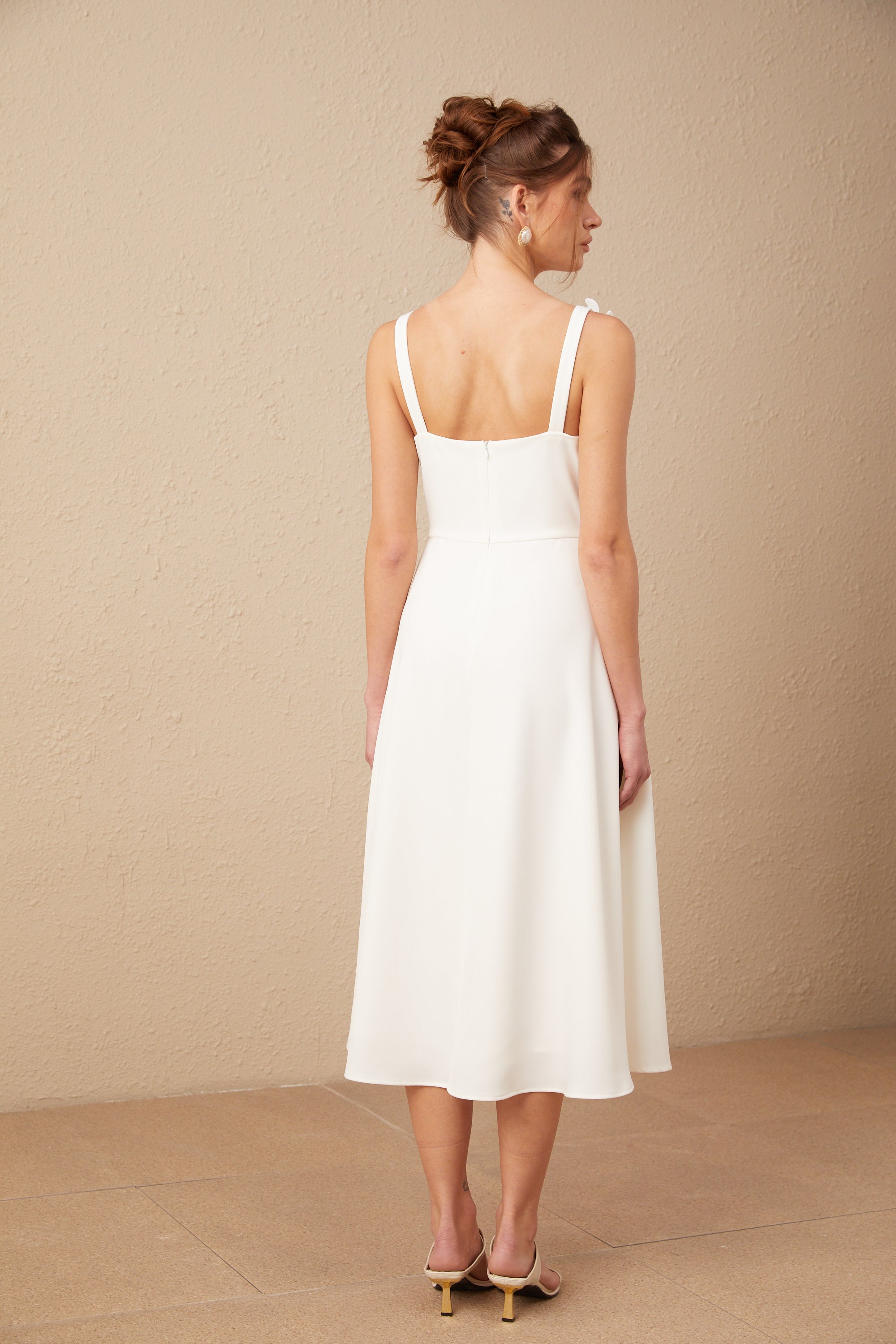 Ariane white faux-flower square-neck midi dress (Final Sale-US Only)