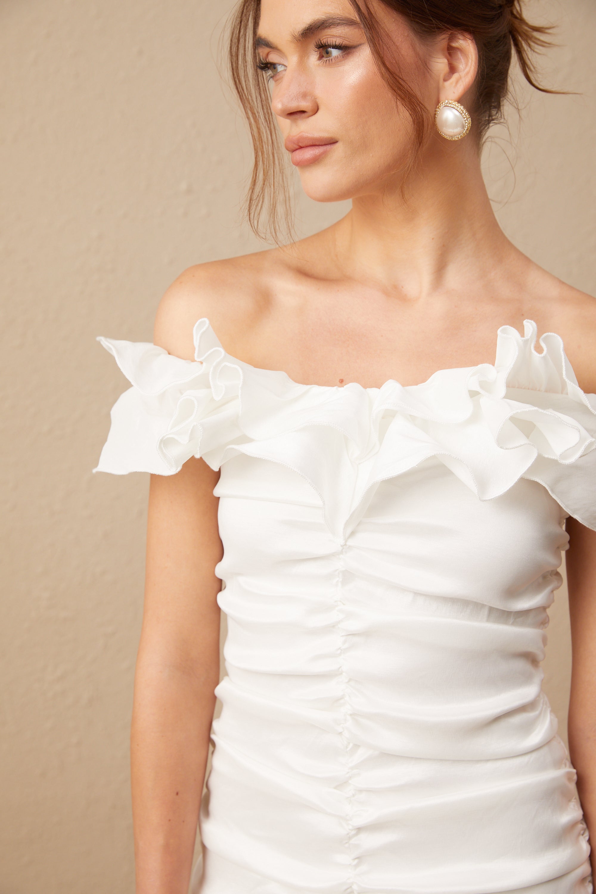 Aïssatou white off-shoulder ruffled mini dress