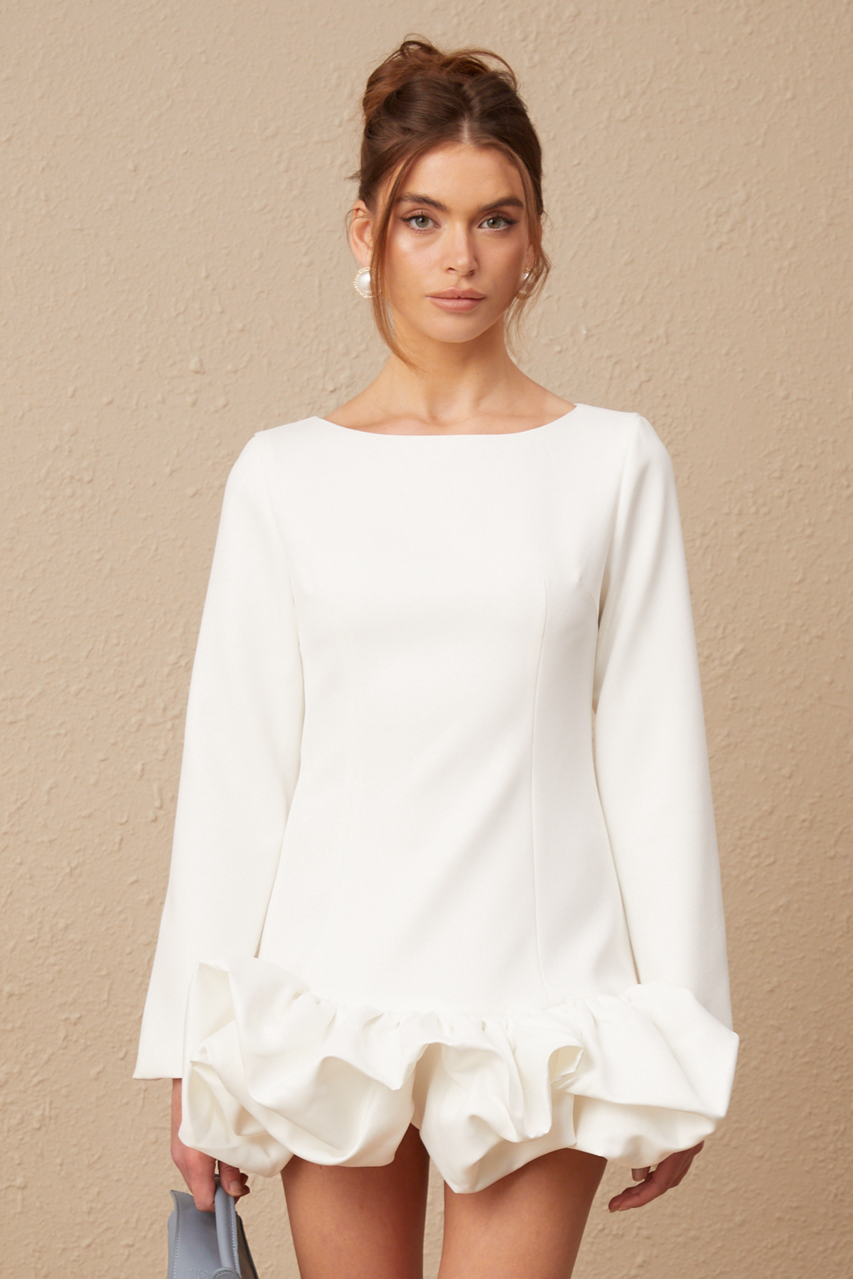 Elodie bubble-skirt mini dress in White (Final Sale)