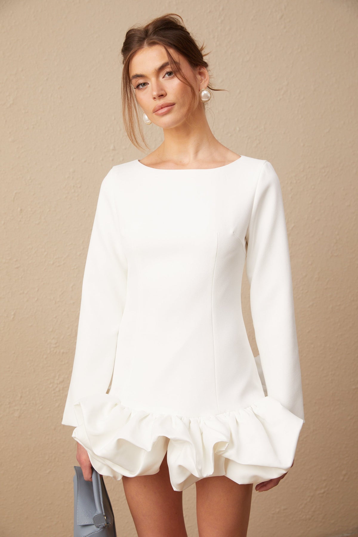 Elodie bubble-skirt mini dress in White (Final Sale-US Only)