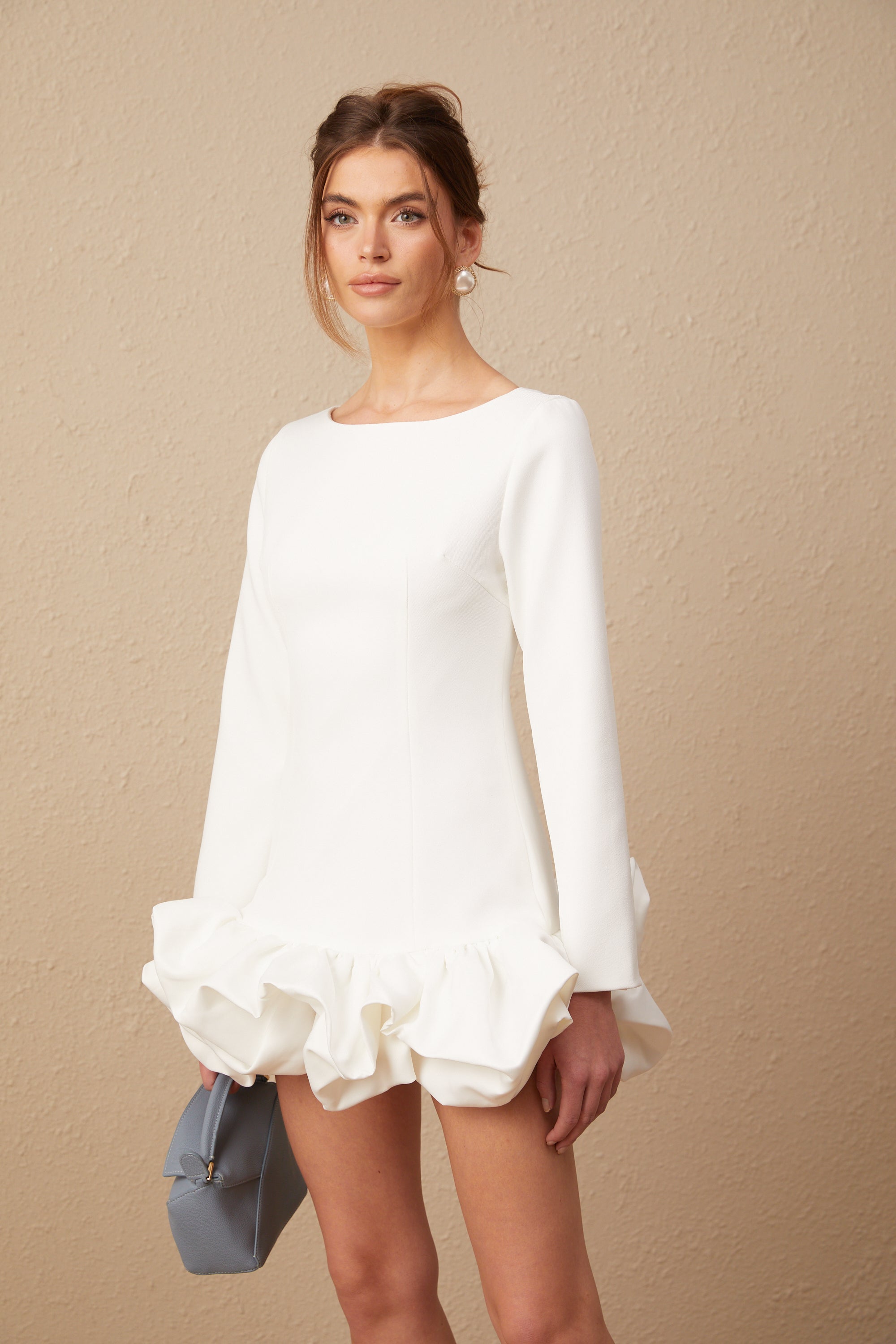 Elodie bubble-skirt mini dress in White (Final Sale-US Only)