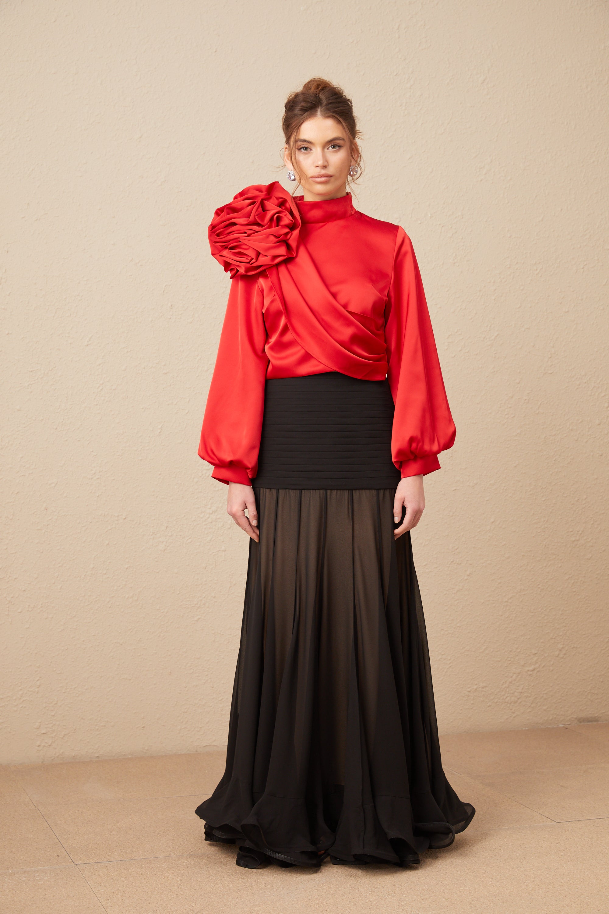 Constance red floral-appliqué top