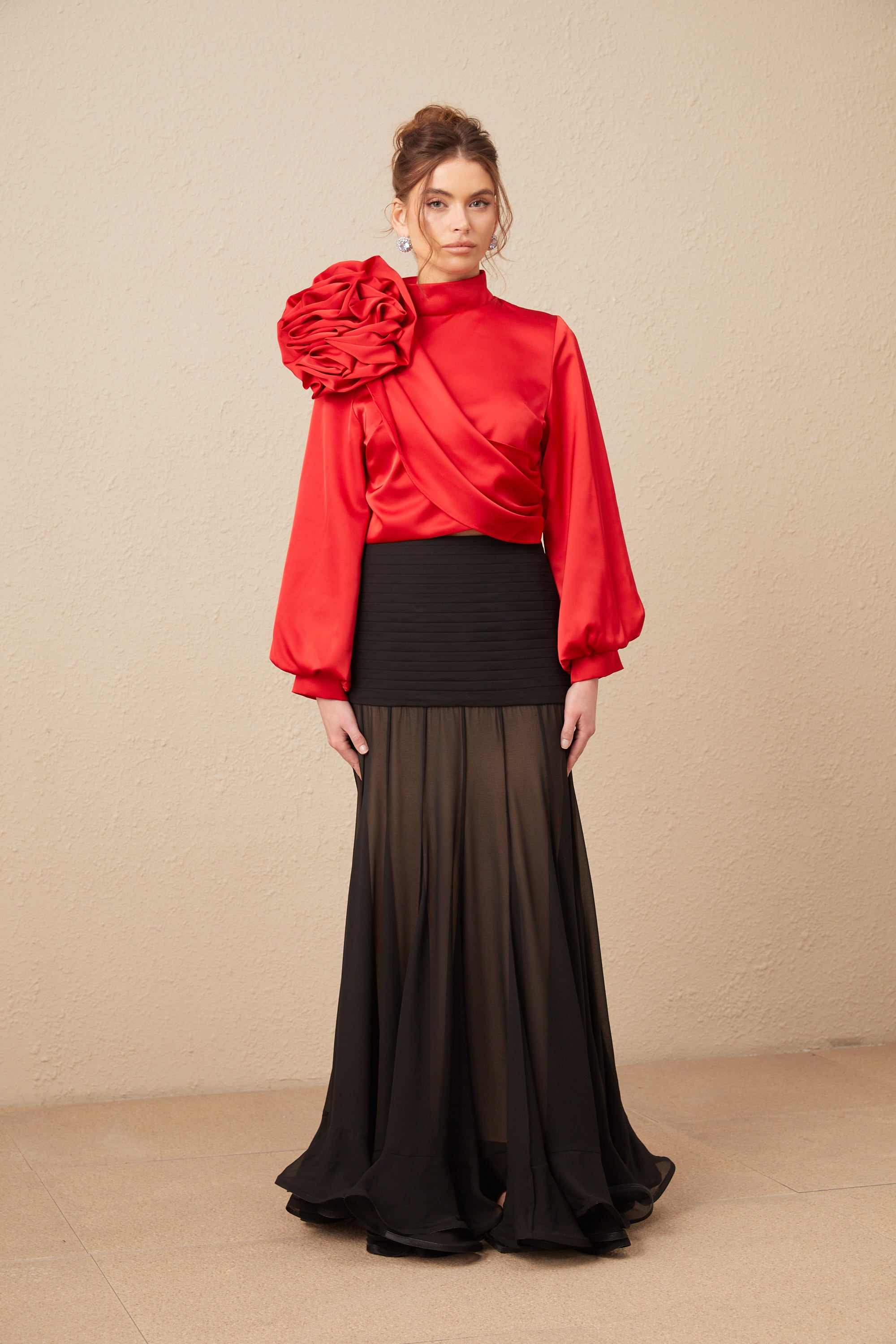 Constance red floral-appliqué top