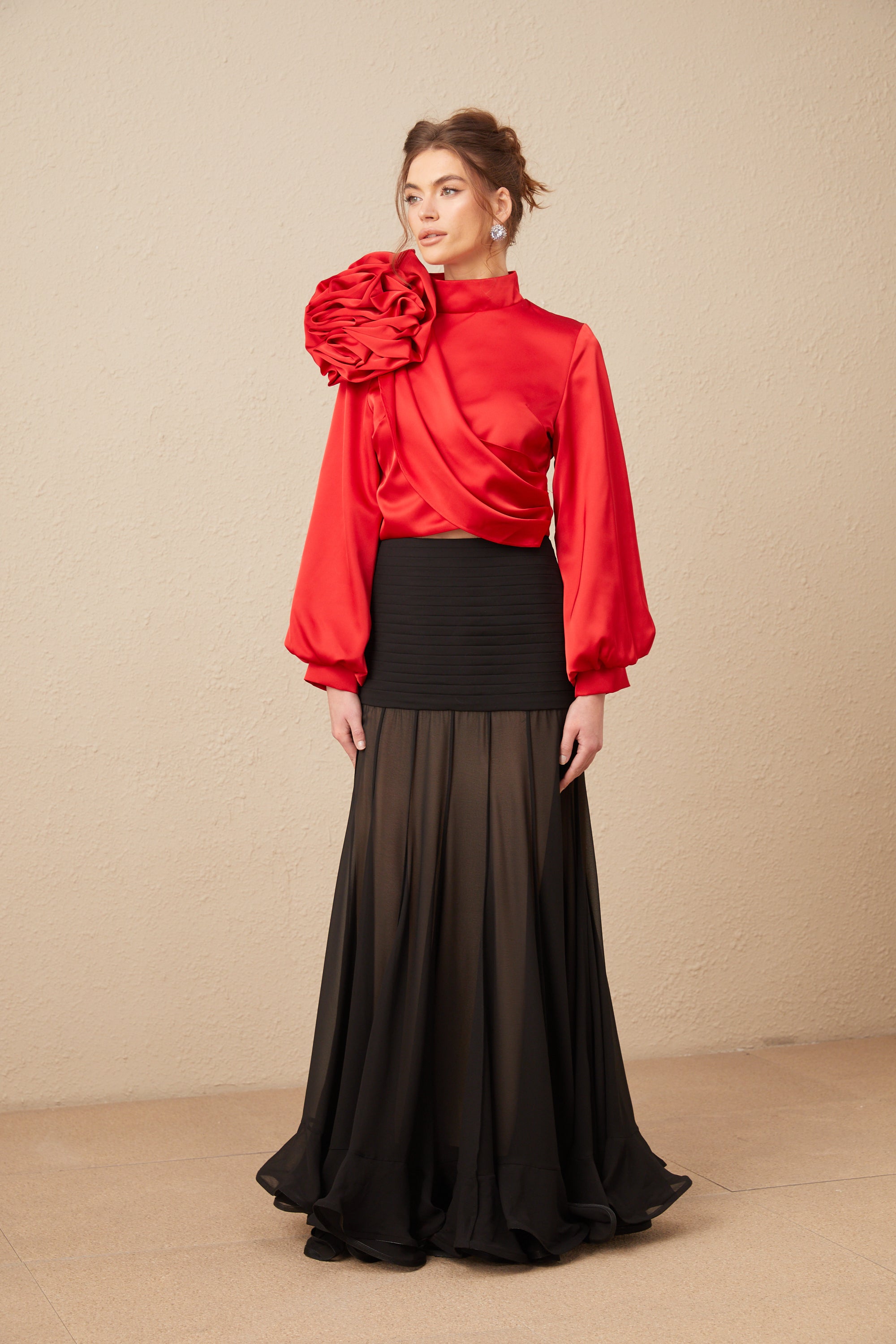 Constance red floral-appliqué top