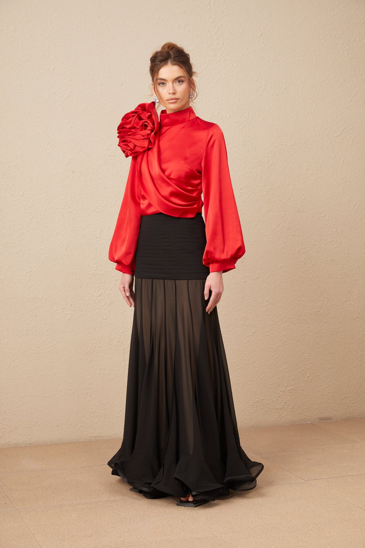 Constance red floral-appliqué top