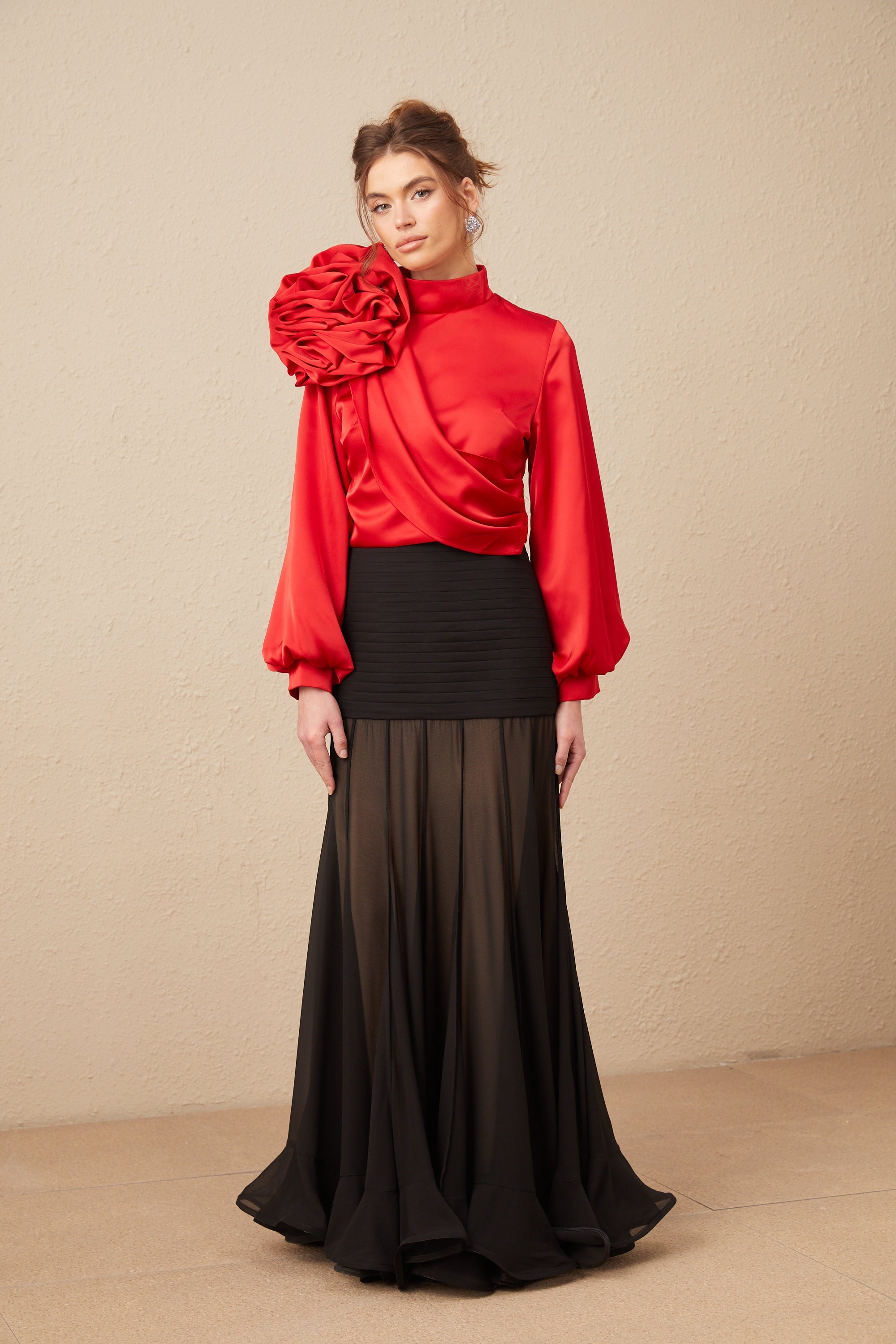 Constance red floral-appliqué top