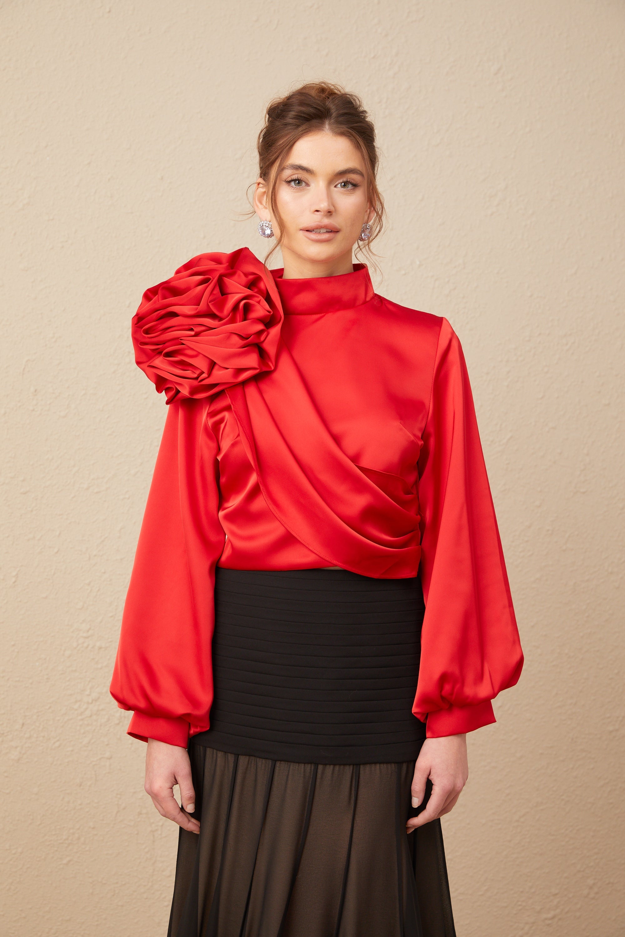 Constance red floral-appliqué top