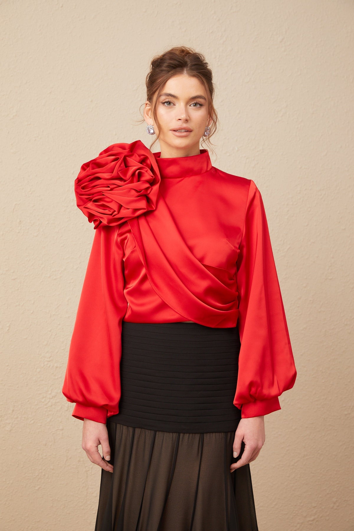 Constance red floral-appliqué top