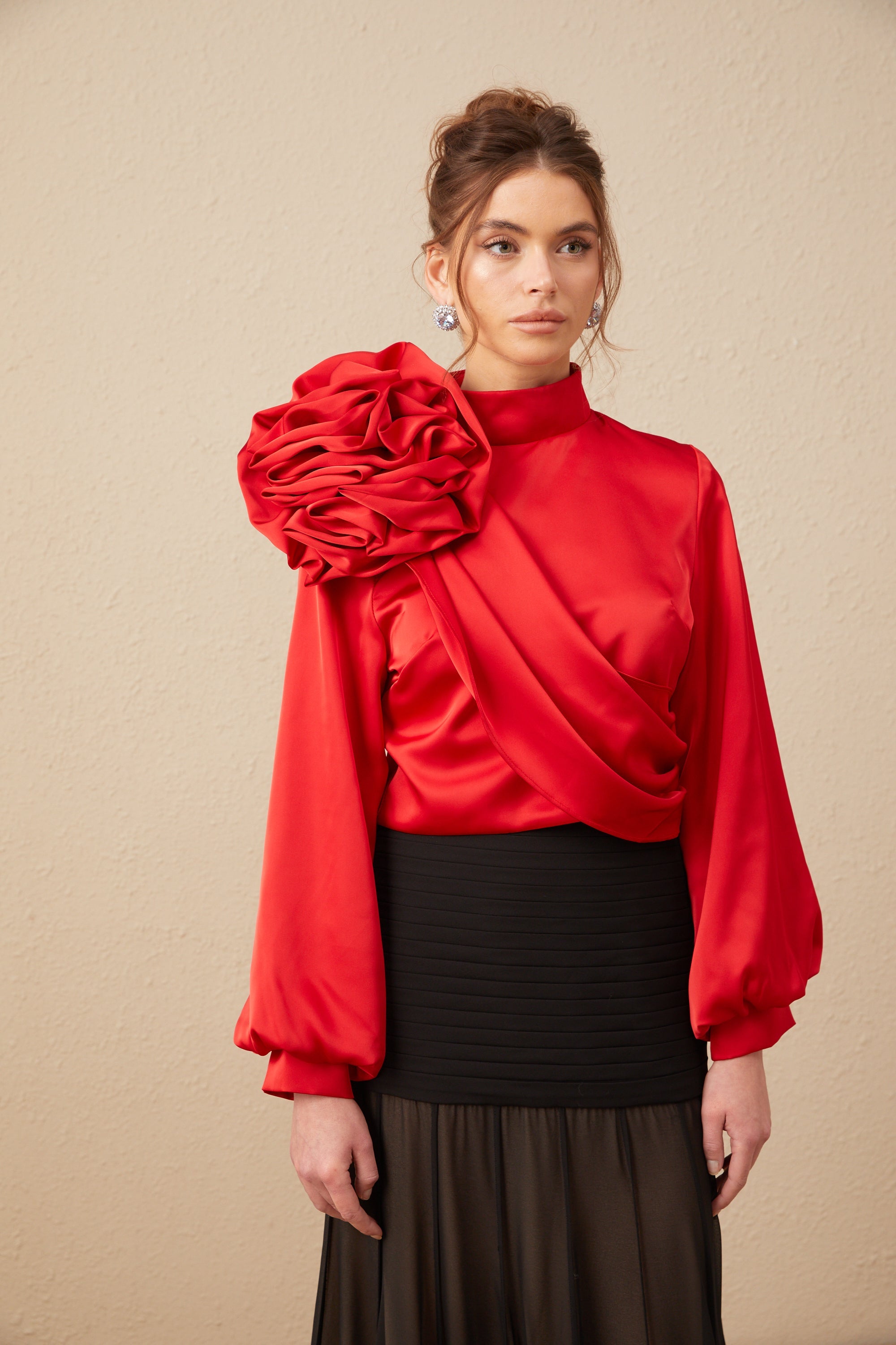 Constance red floral-appliqué top