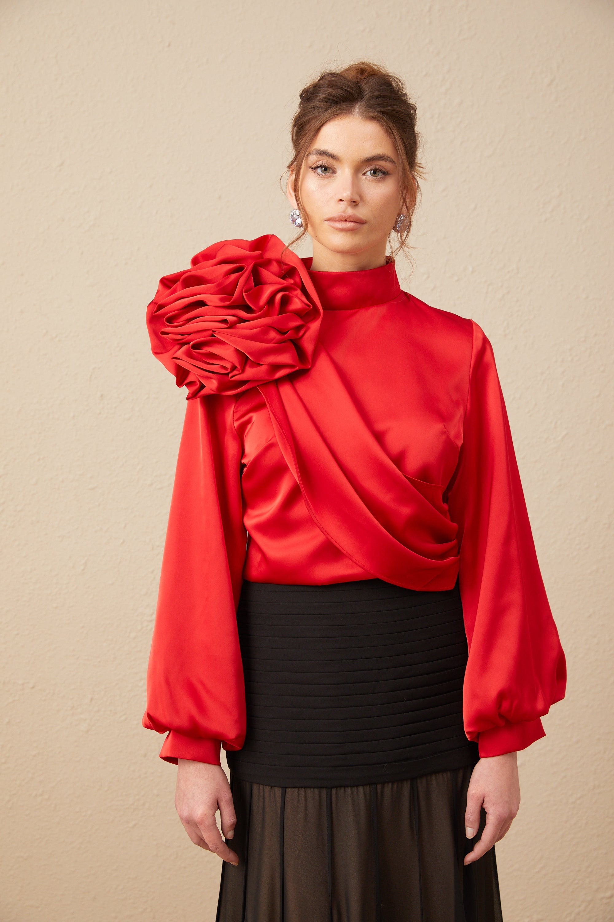 Constance red floral-appliqué top