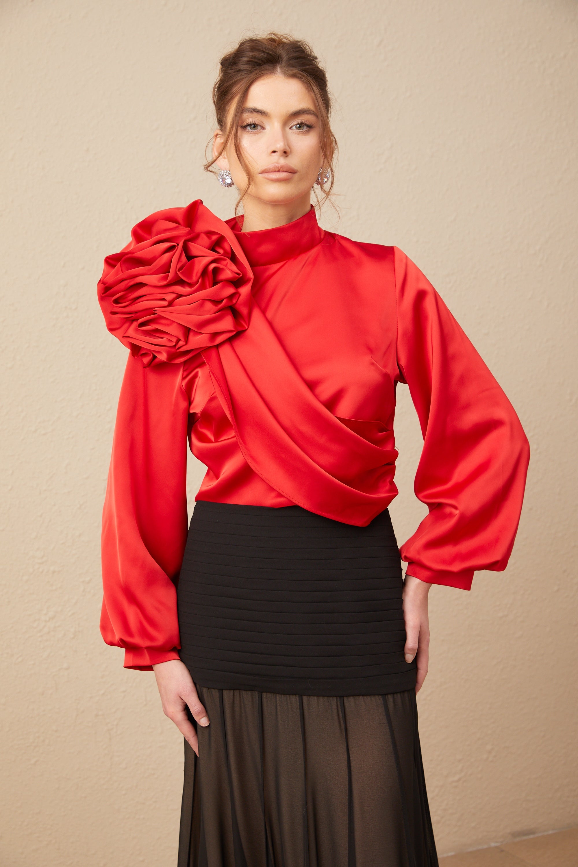Constance red floral-appliqué top