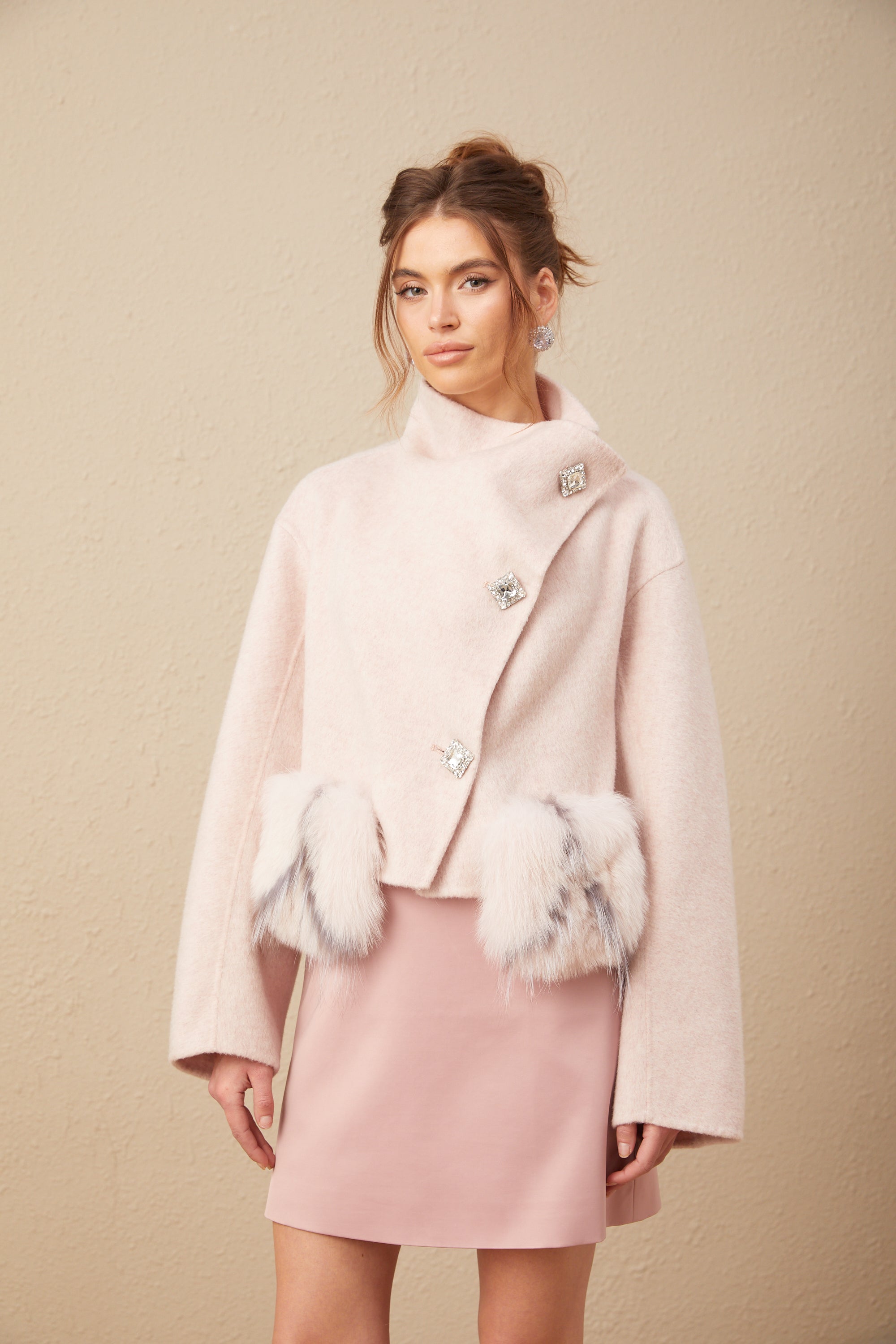 Vienne pink diagonal-placket short coat (Final Sale)