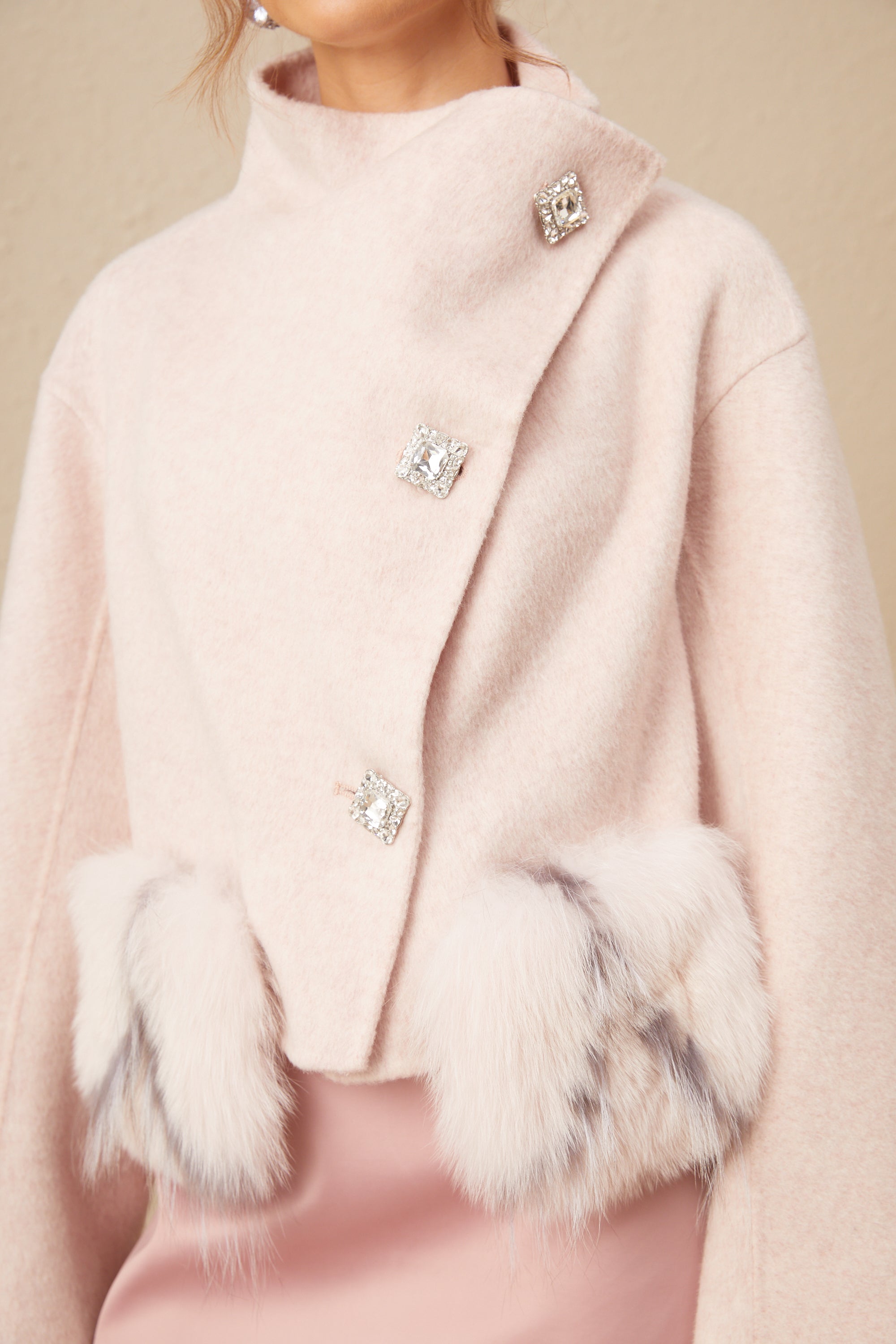 Vienne pink diagonal-placket short coat (Final Sale)