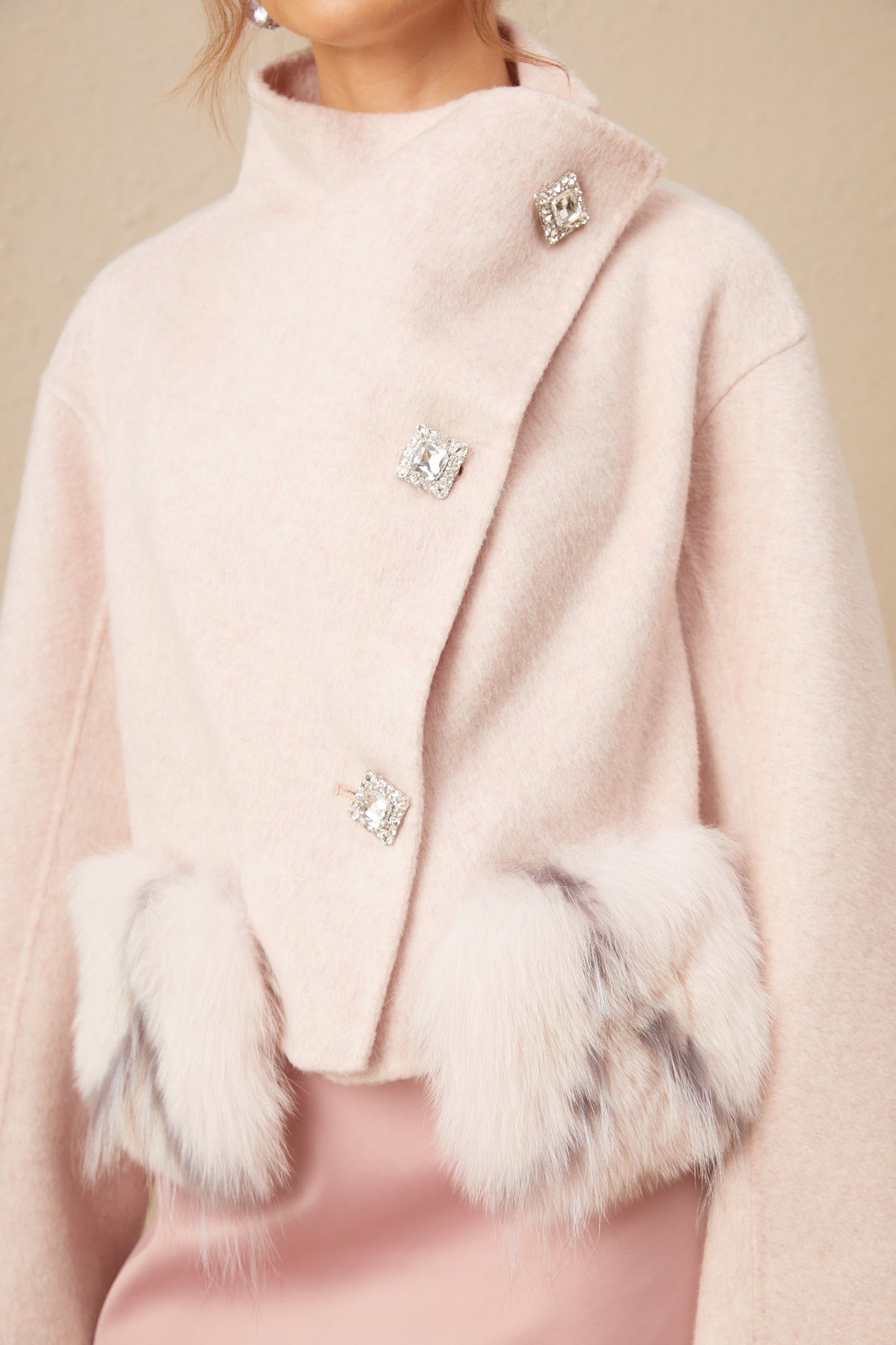 Vienne pink diagonal-placket short coat