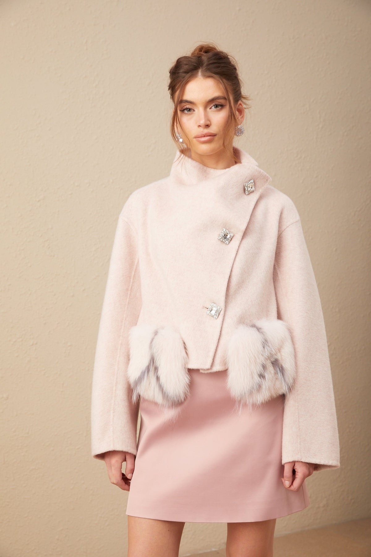 Vienne pink diagonal-placket short coat (Final Sale)