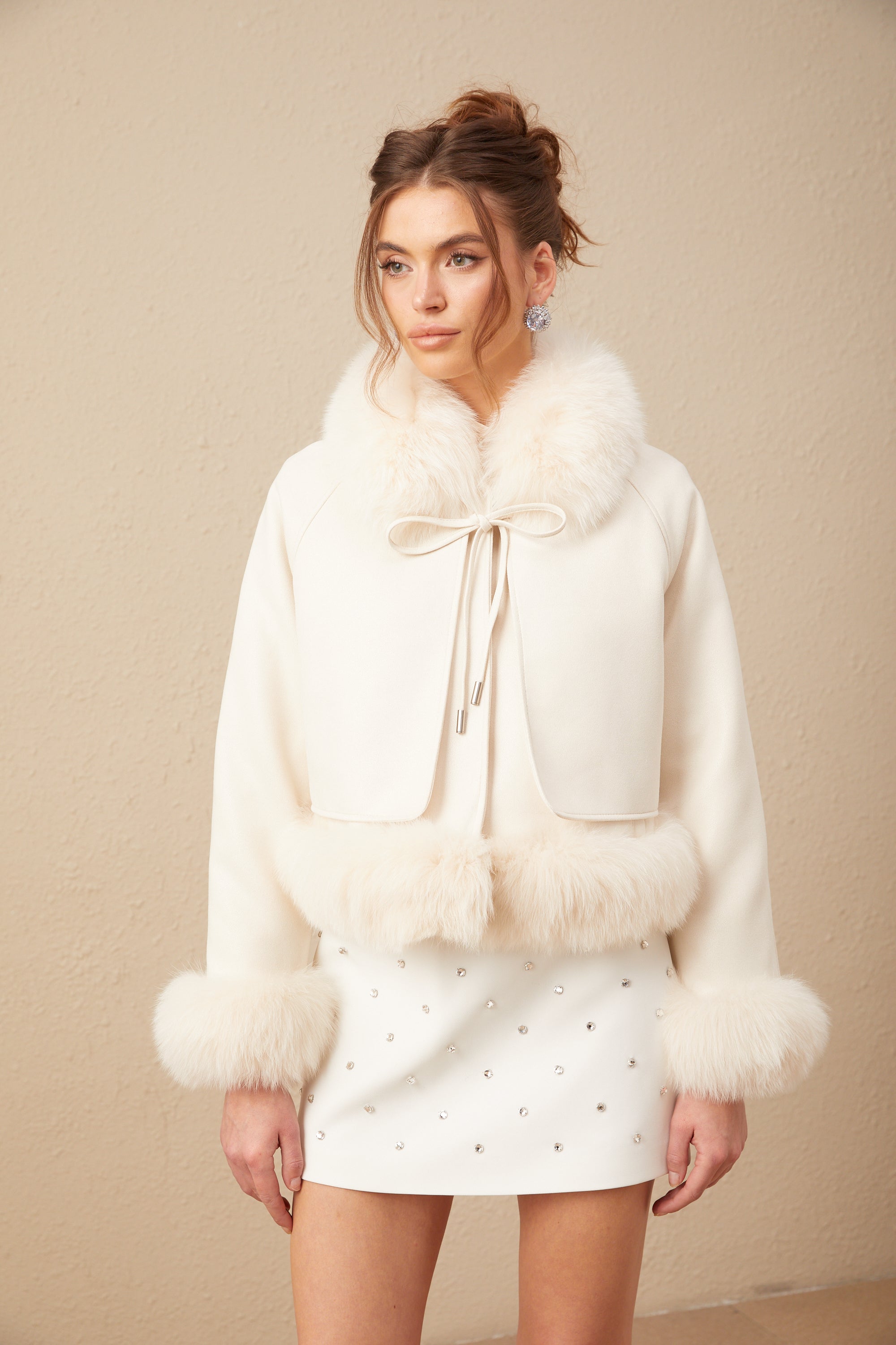 Cécile white suede fur padded short coat (Final Sale-US Only)