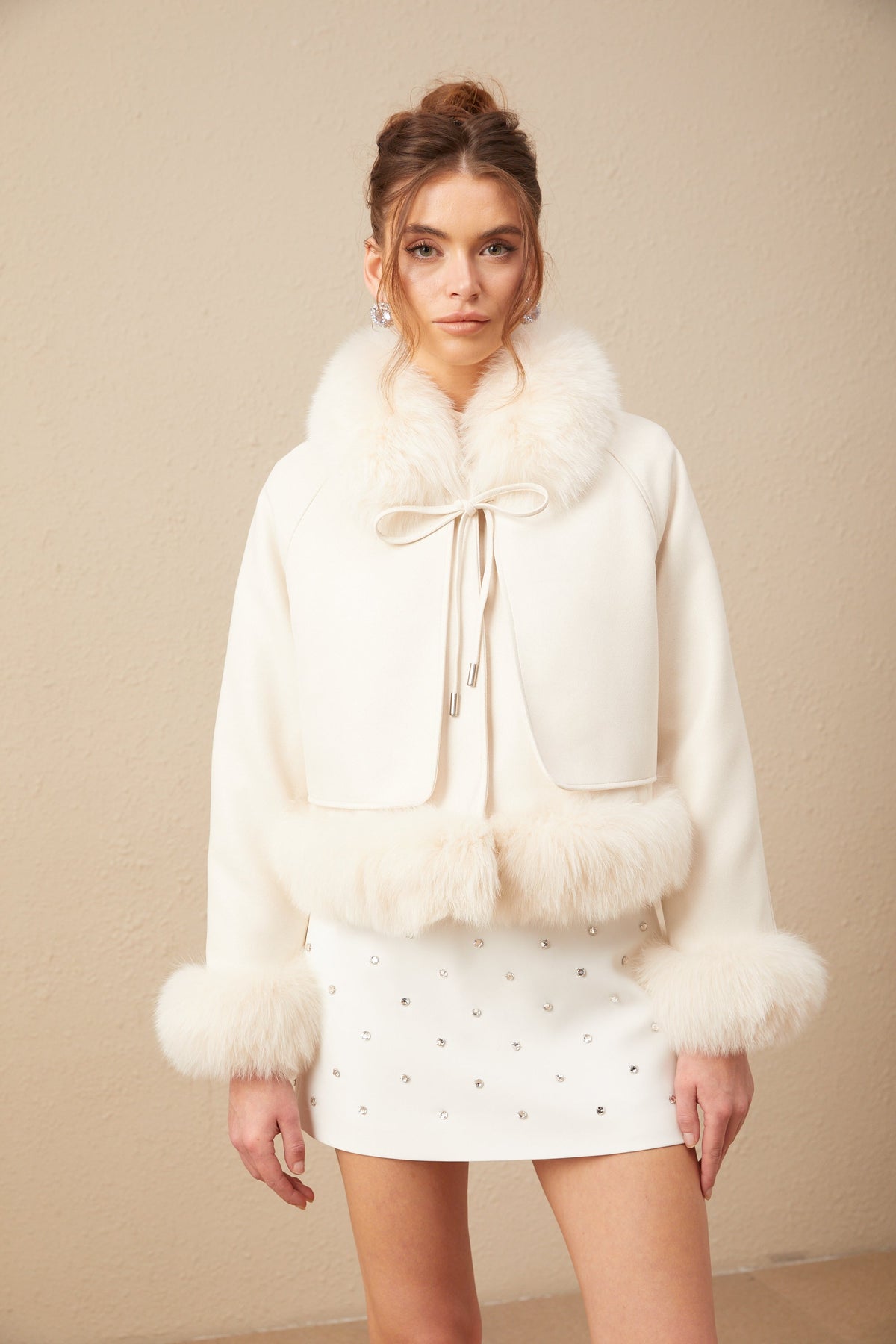 Cécile white suede fur padded short coat