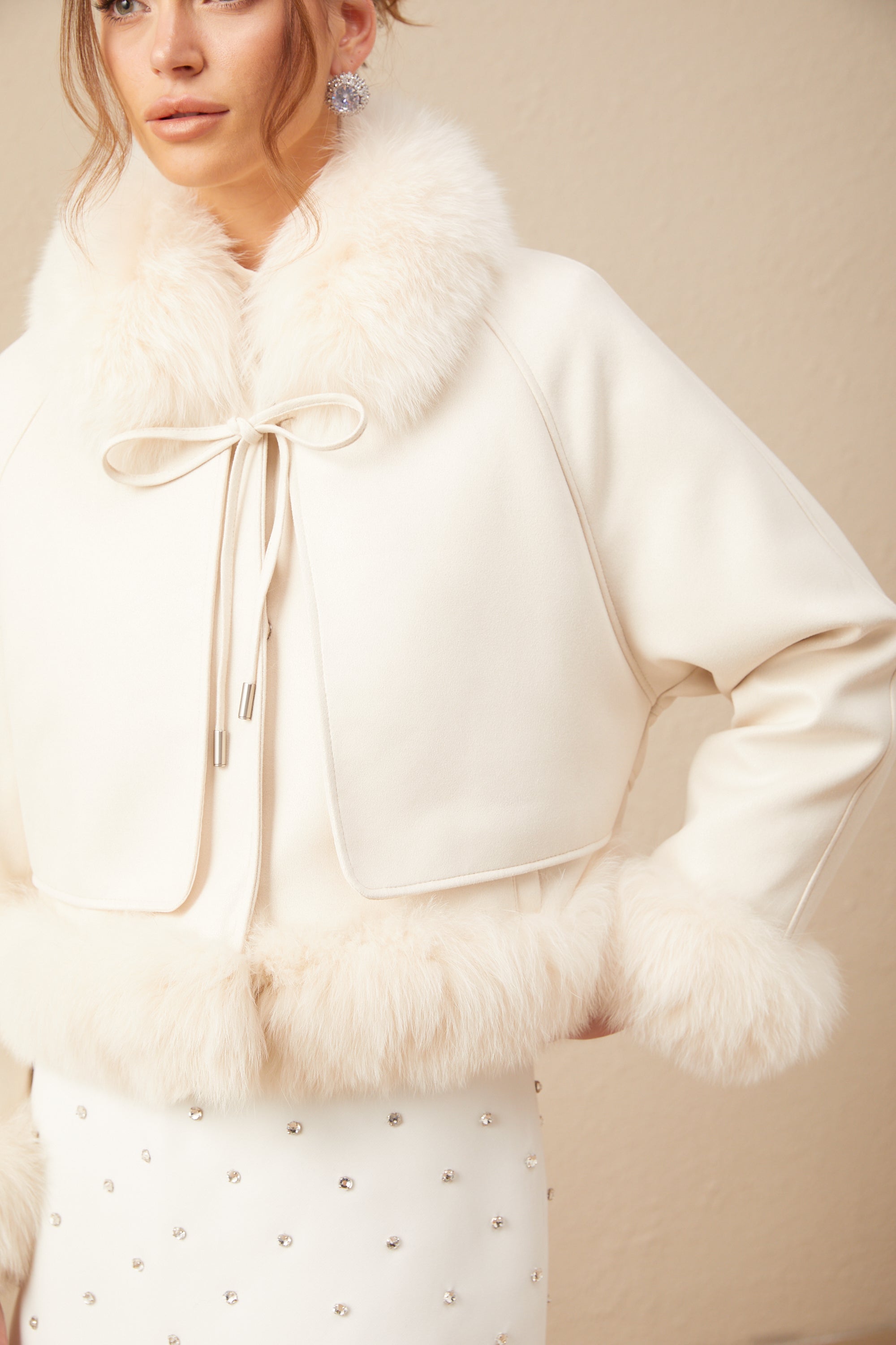 Cécile white suede fur padded short coat (Final Sale-US Only)
