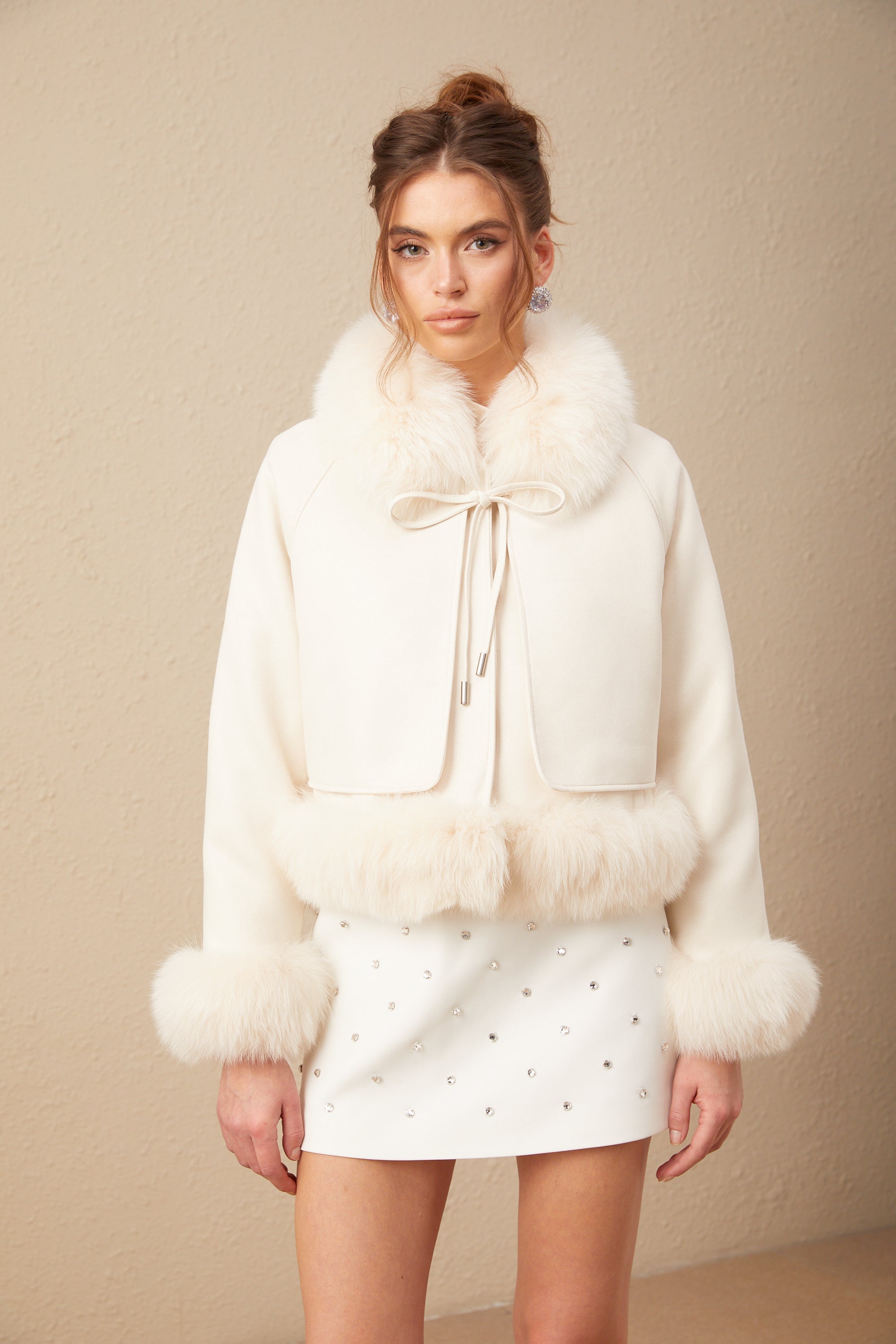 Cécile white suede fur padded short coat (Final Sale-US Only)