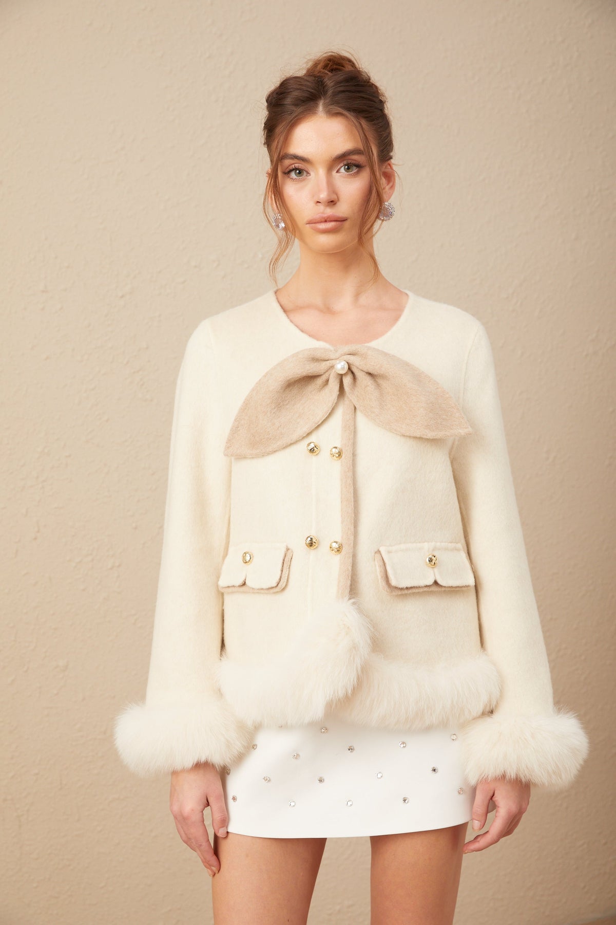 Théophila two-tone bowknot short coat