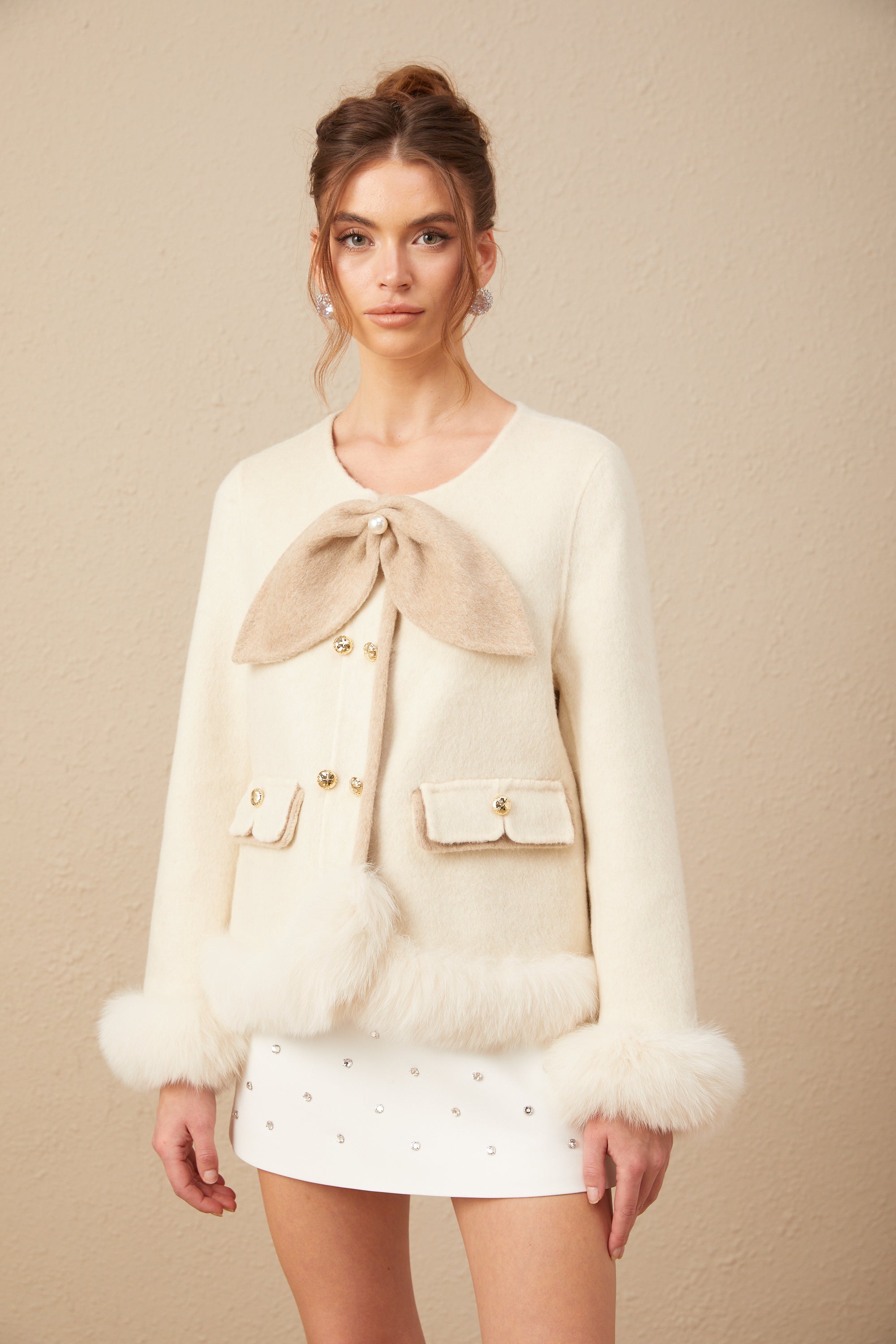 Théophila two-tone bowknot short coat