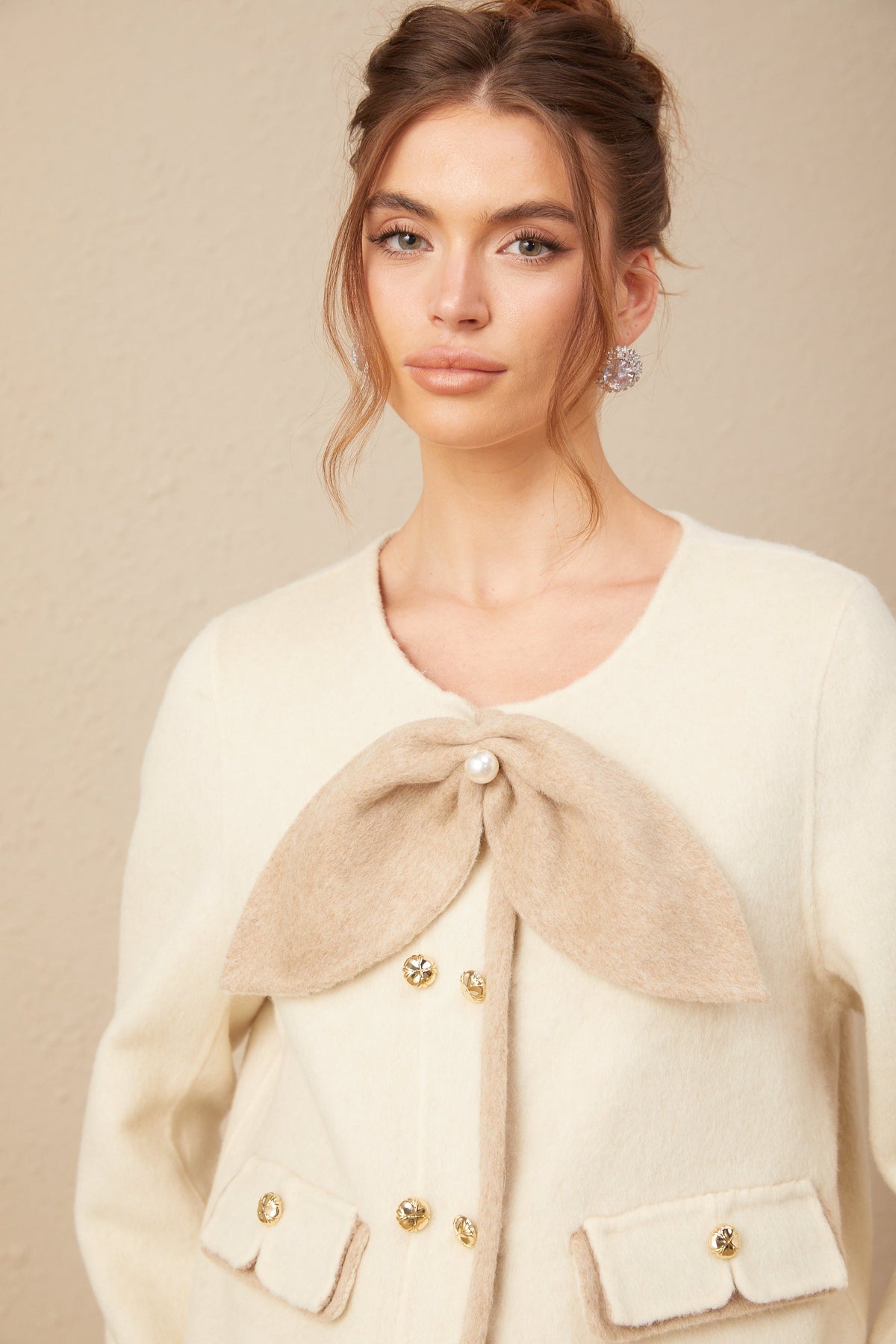 Théophila two-tone bowknot short coat