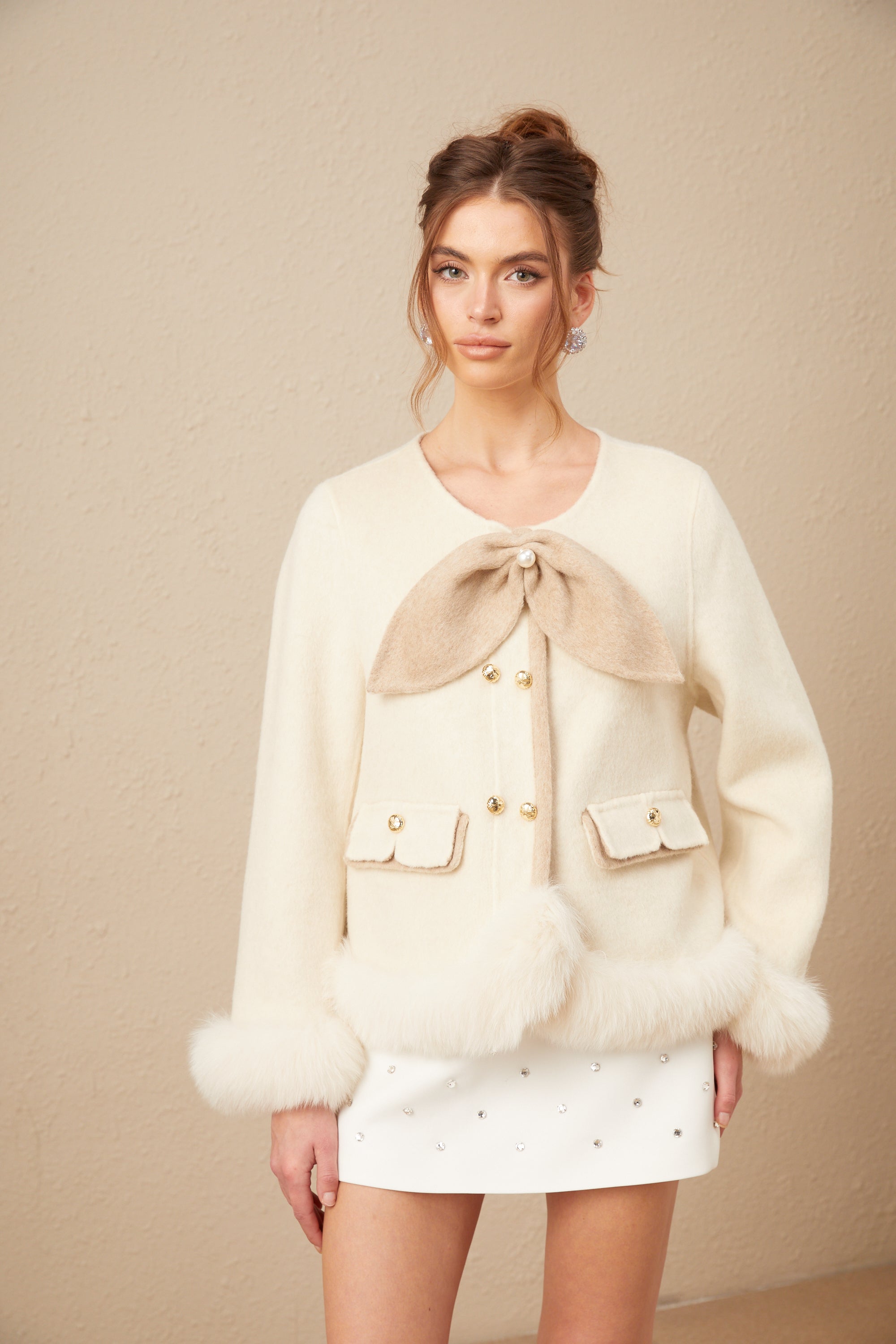 Théophila two-tone bowknot short coat