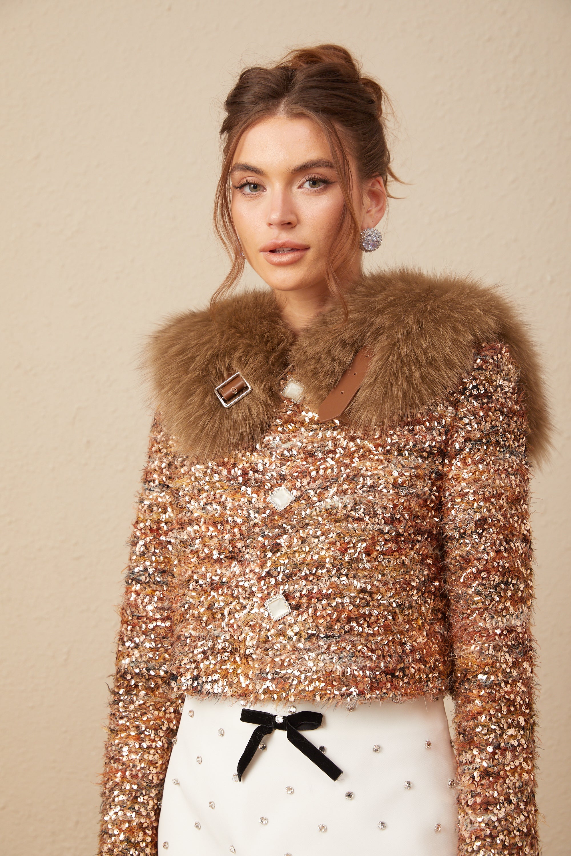 Layla gold sequined fur jacket