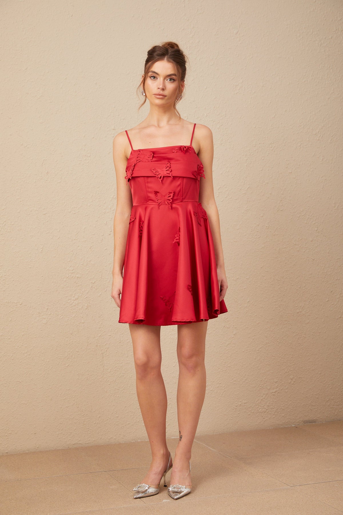 Fleur red butterfly flared mini dress
