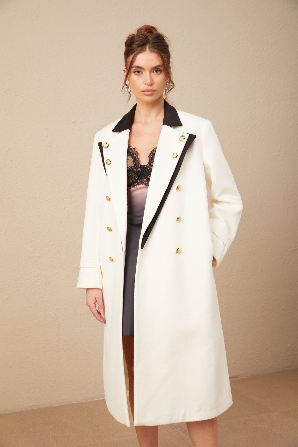Térébentine wool color-blocked double-breasted long blazer