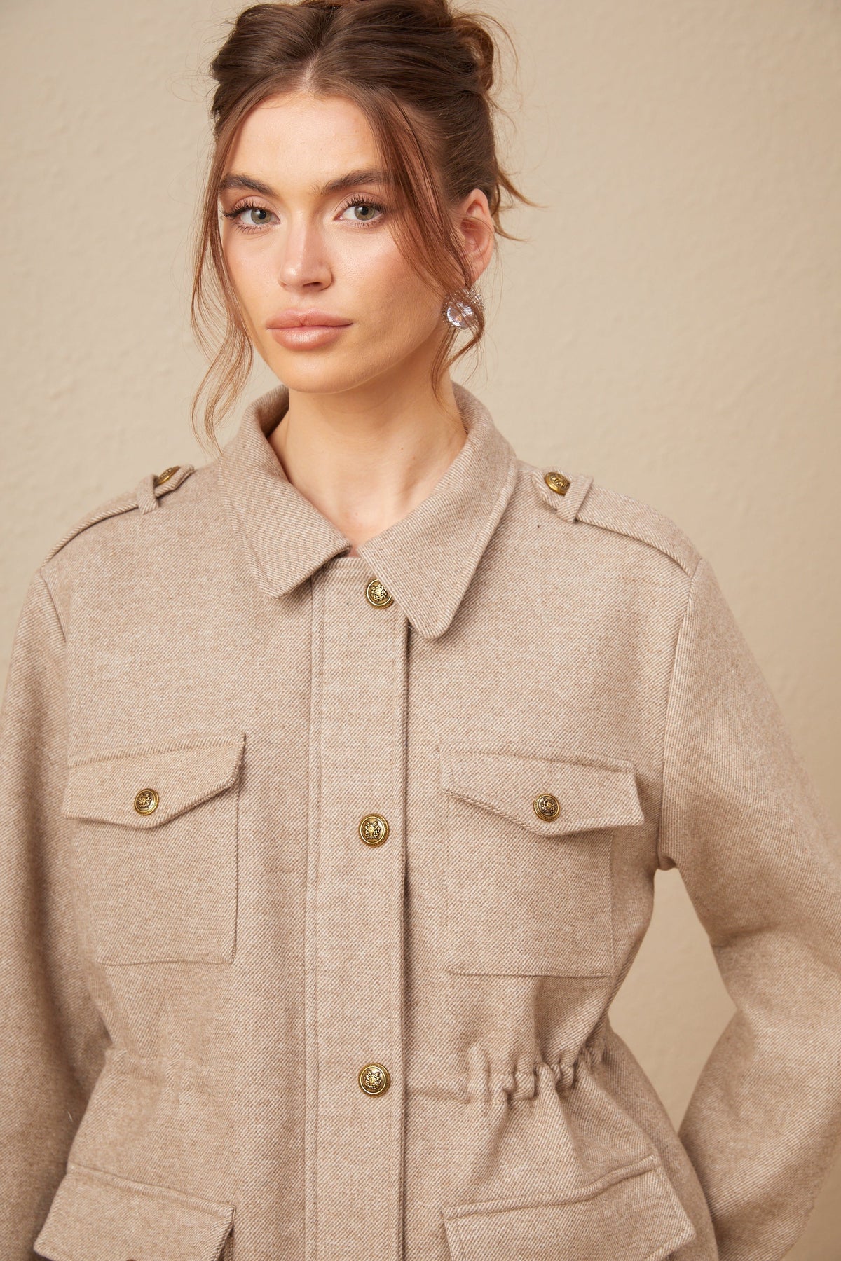 Clarisse khaki wool twill jacket & culottes matching set