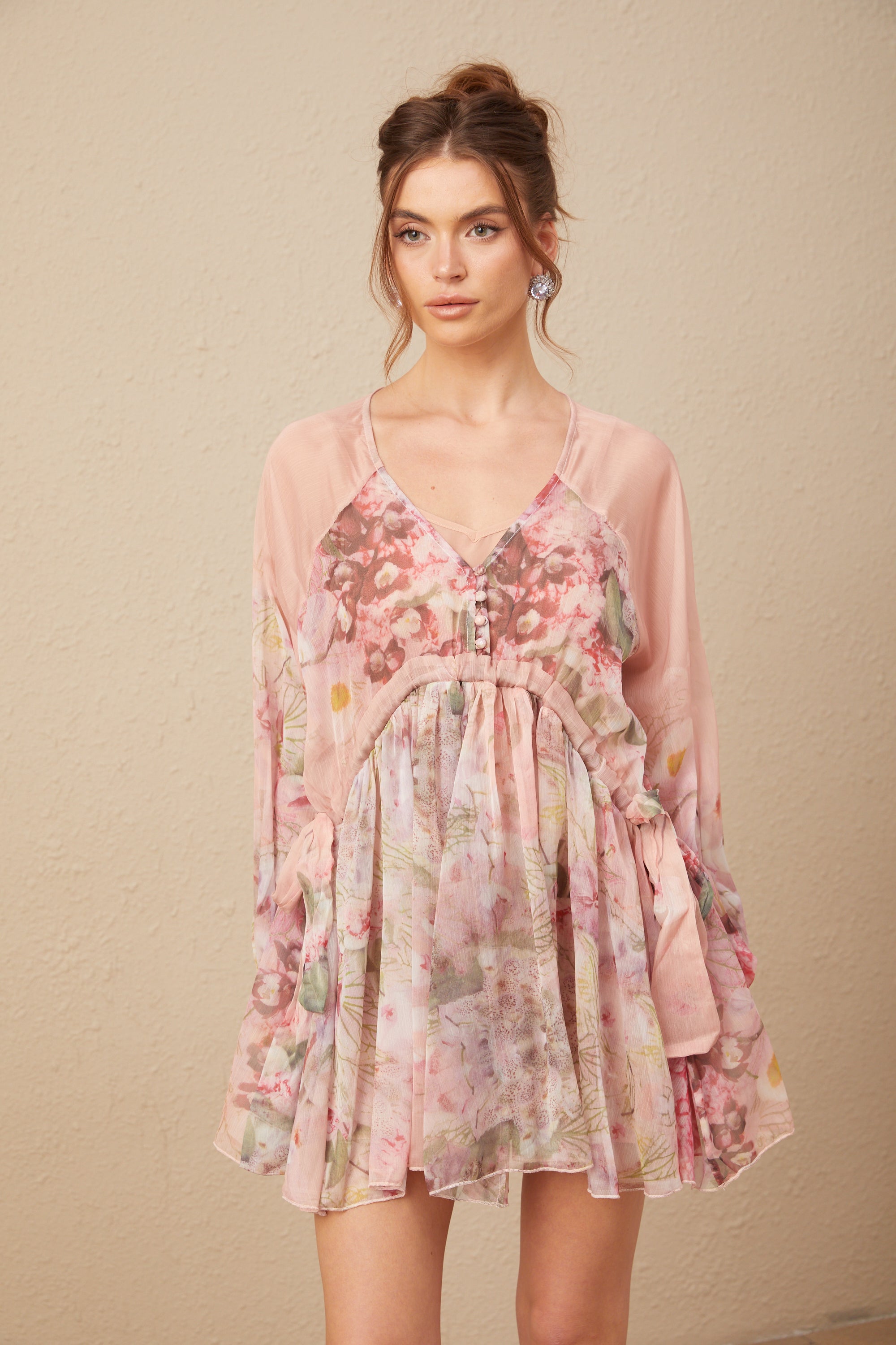 Alicia floral-print pleated silk mini dress (US Only)
