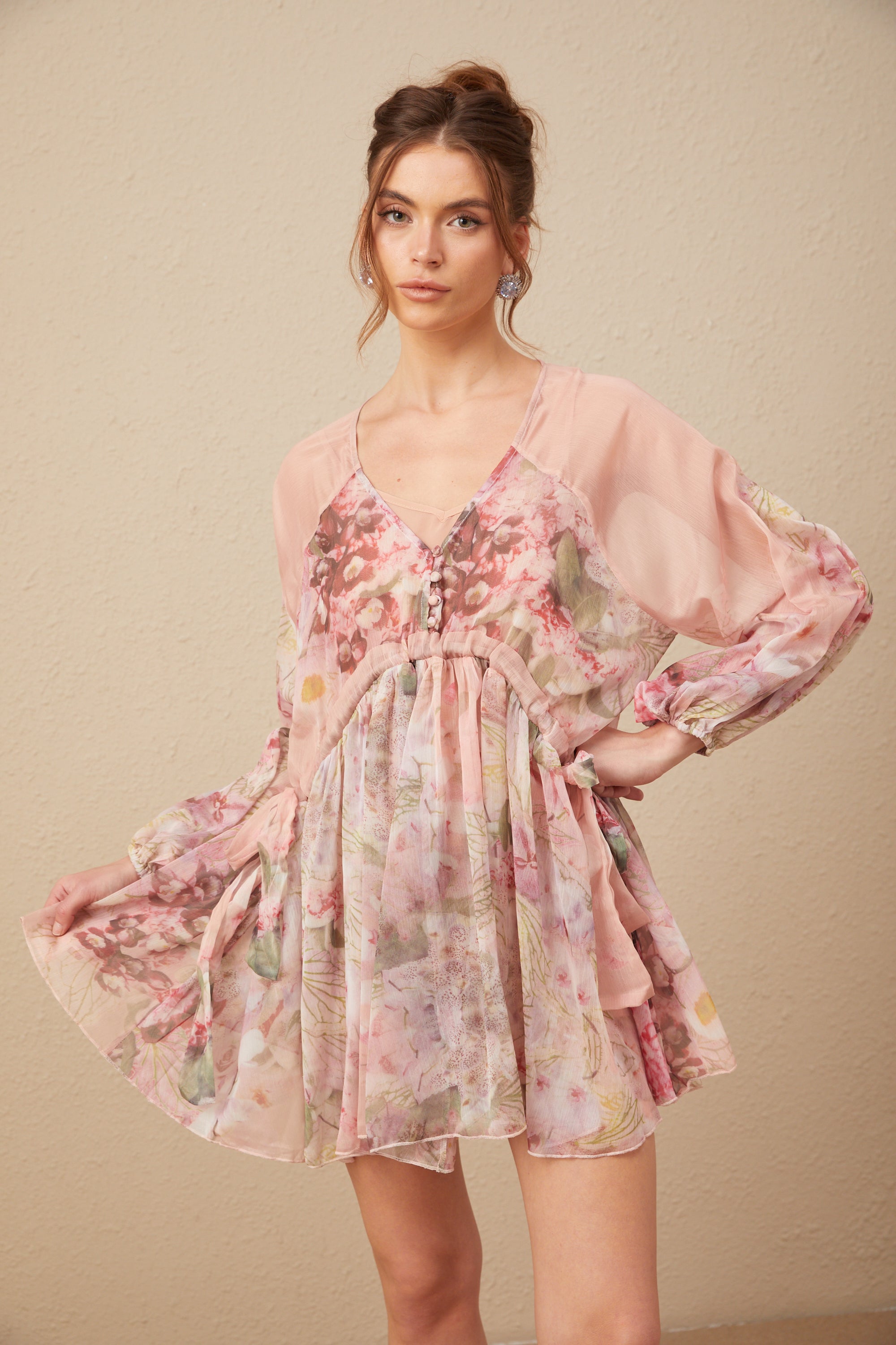 Alicia floral-print pleated silk mini dress (US Only)