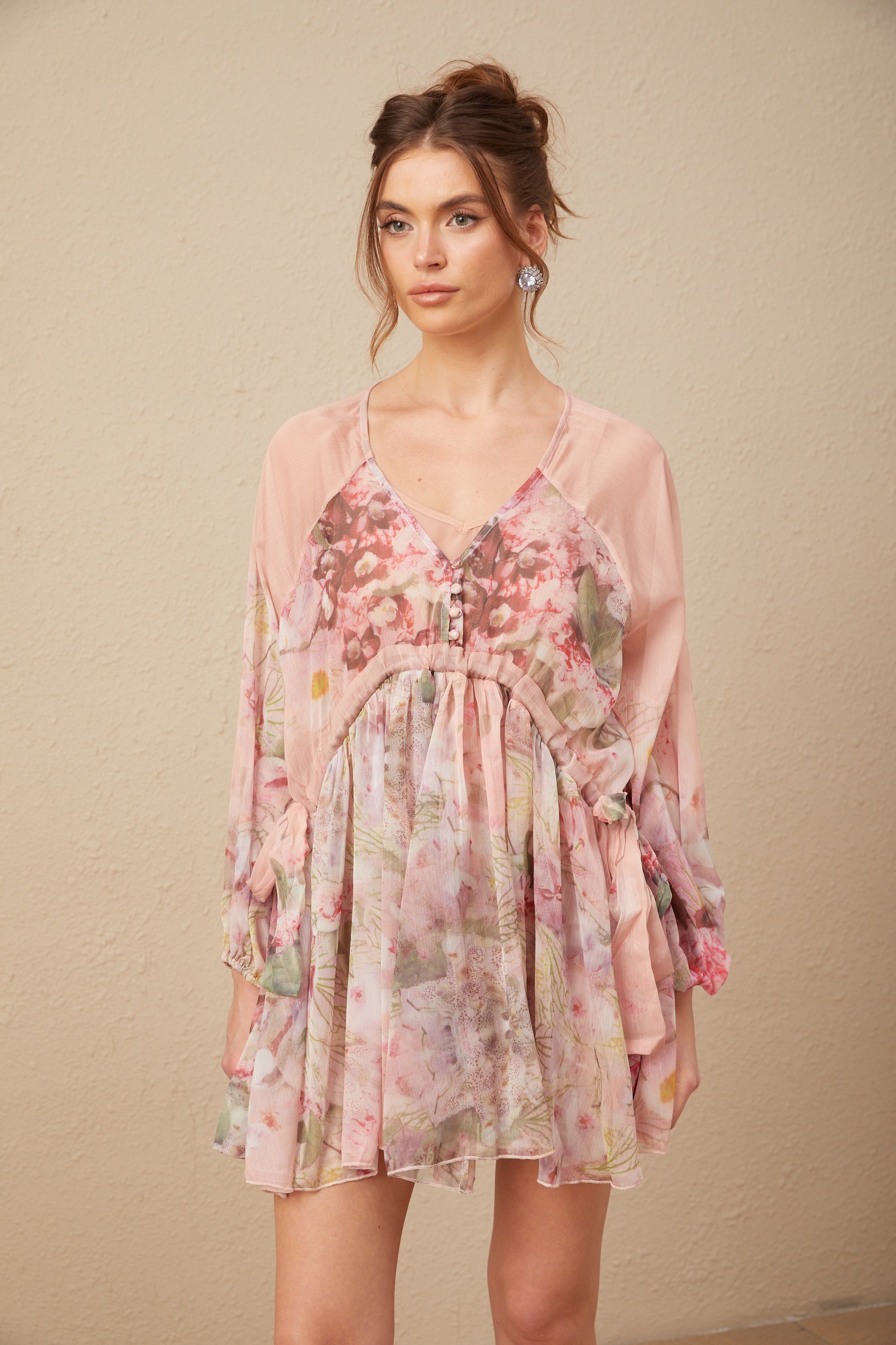 Alicia floral-print pleated silk mini dress (US Only)