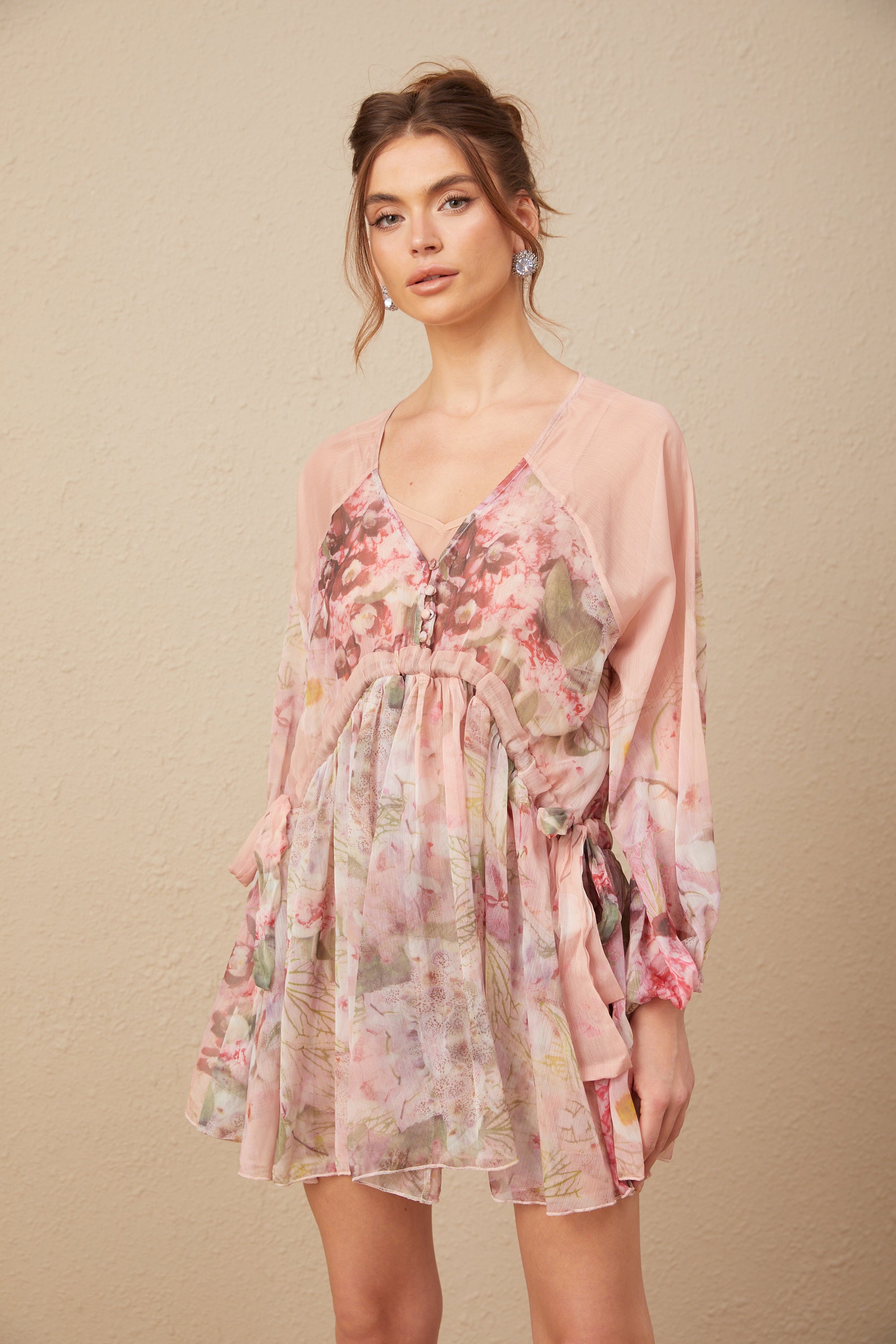 Alicia floral-print pleated silk mini dress (US Only)