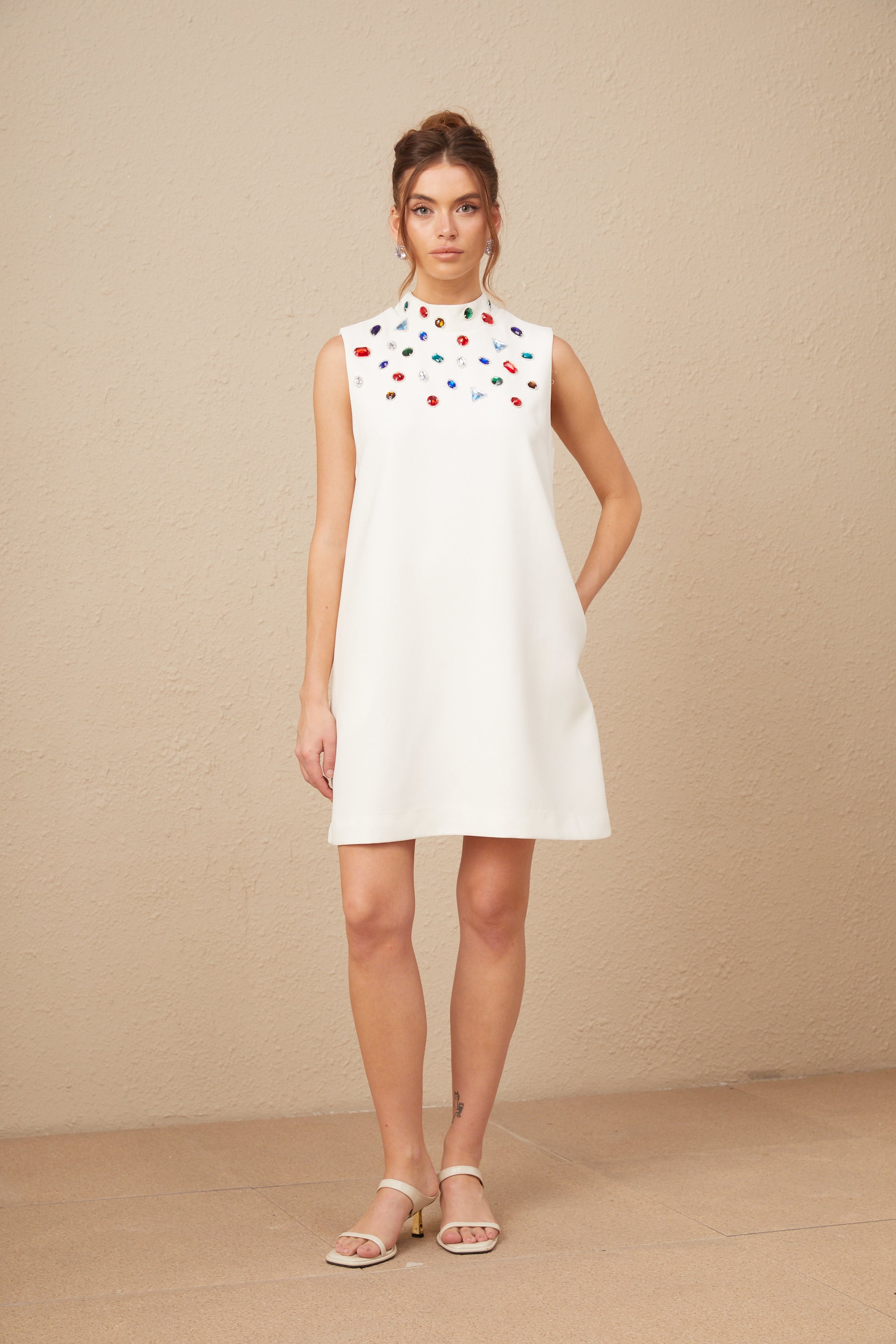 Élise white crystal oversized-bow sleeveless mini dress (US Only)