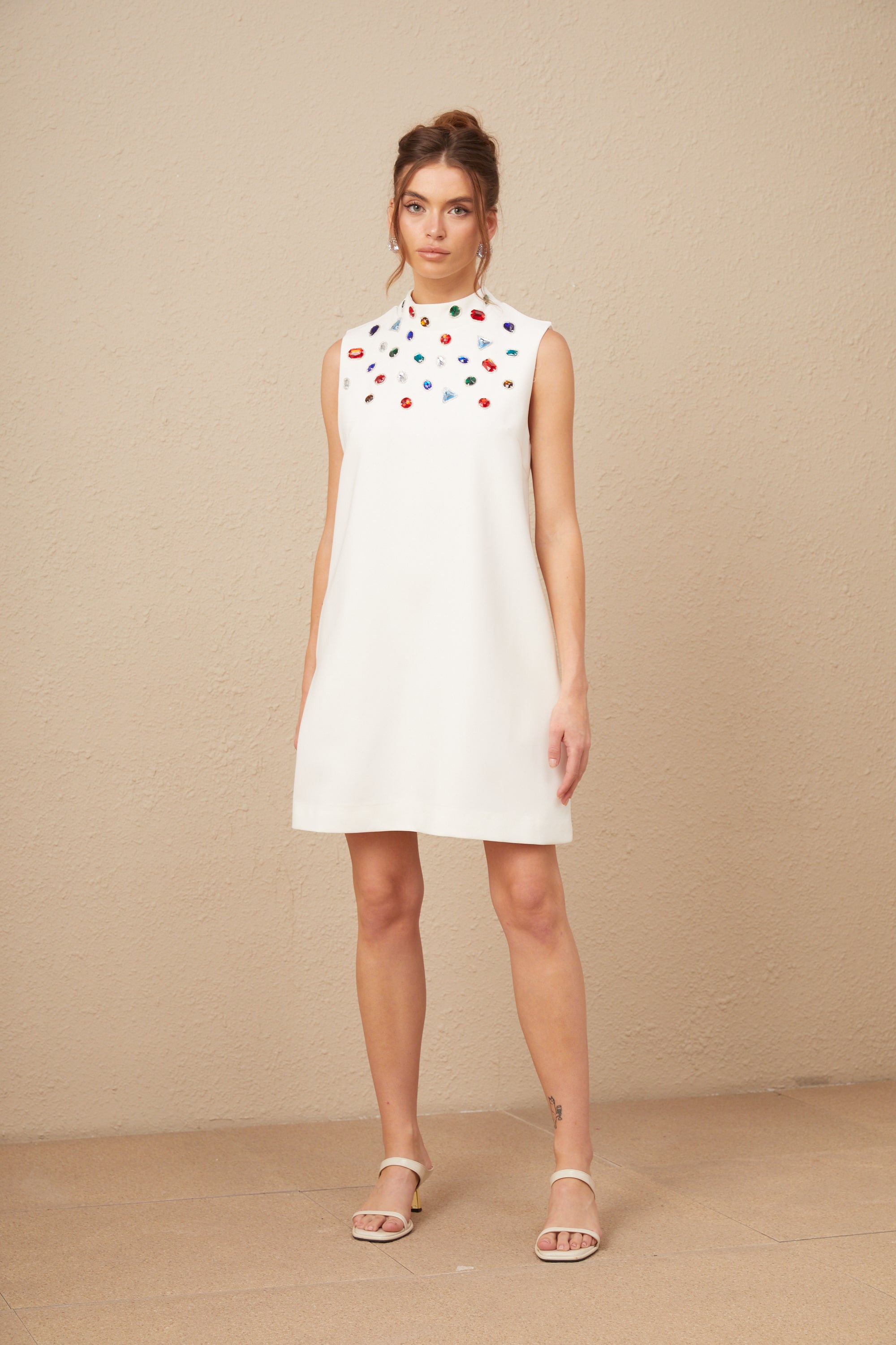 Élise white crystal oversized-bow sleeveless mini dress (US Only)