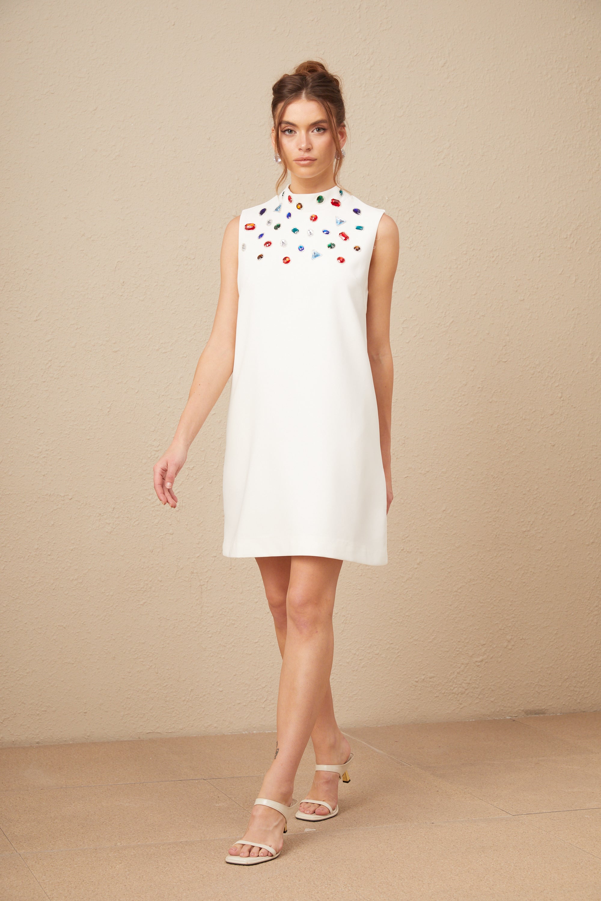Élise white crystal oversized-bow sleeveless mini dress (US Only)