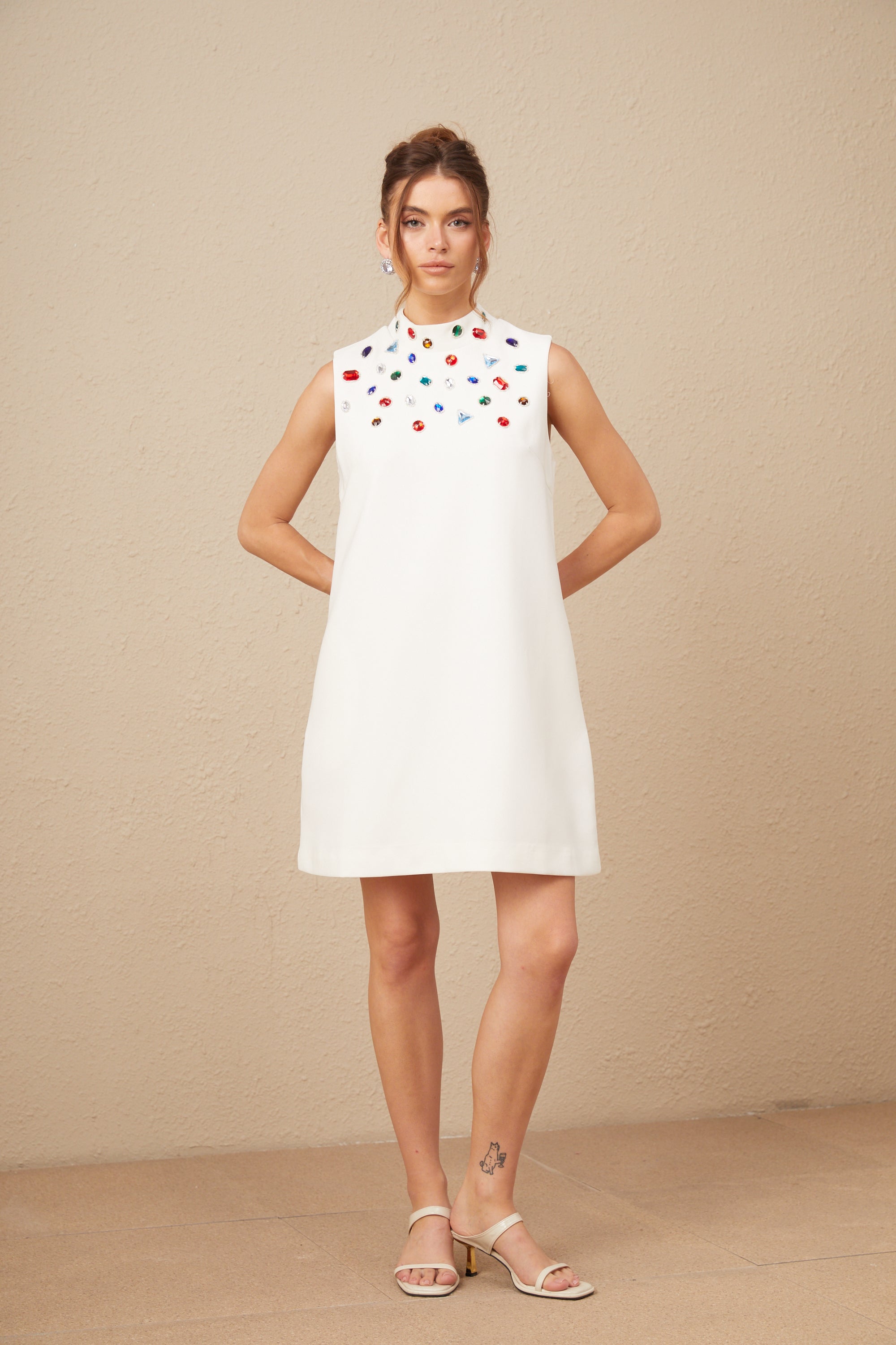 Élise white crystal oversized-bow sleeveless mini dress (US Only)