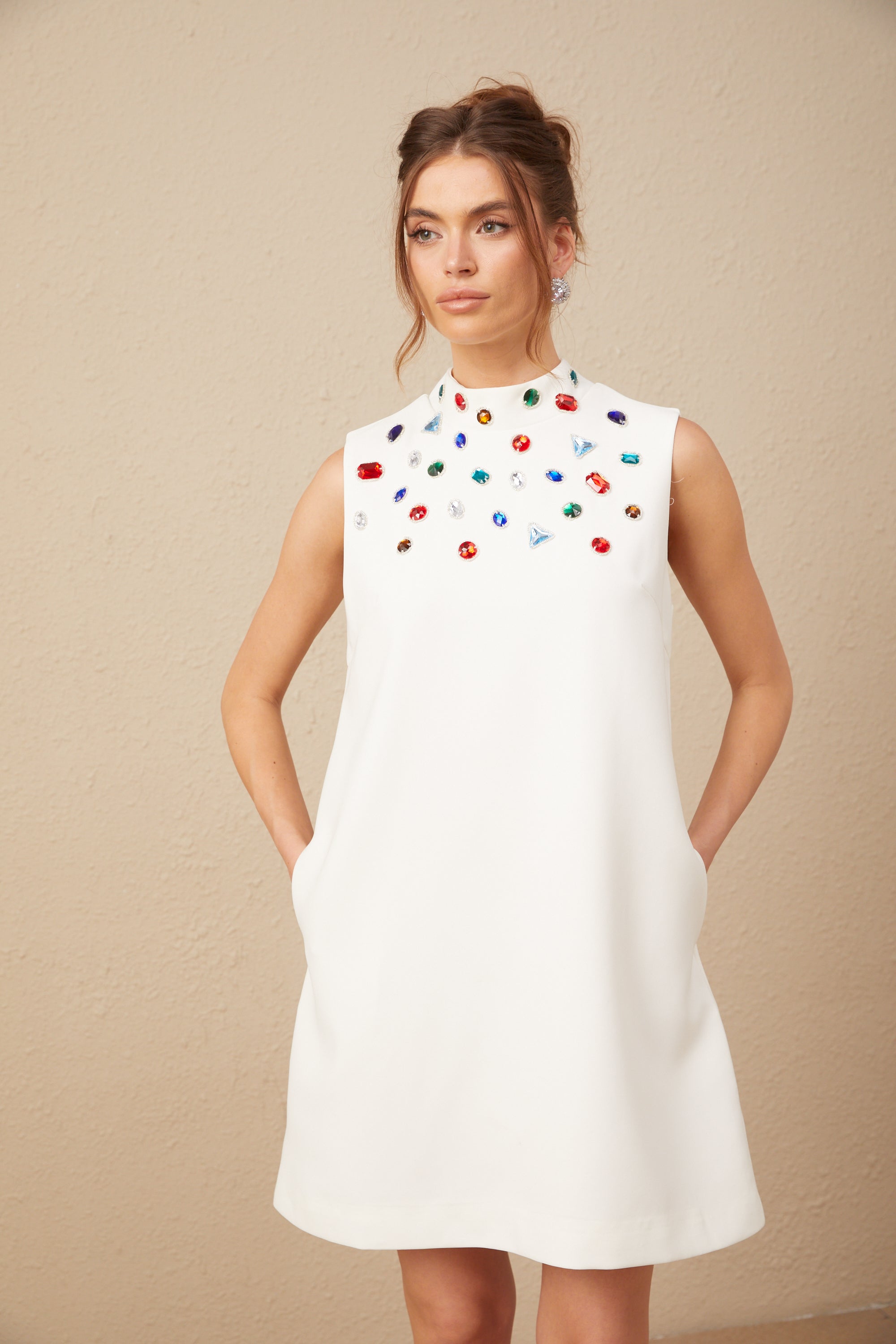 Élise white crystal oversized-bow sleeveless mini dress (US Only)