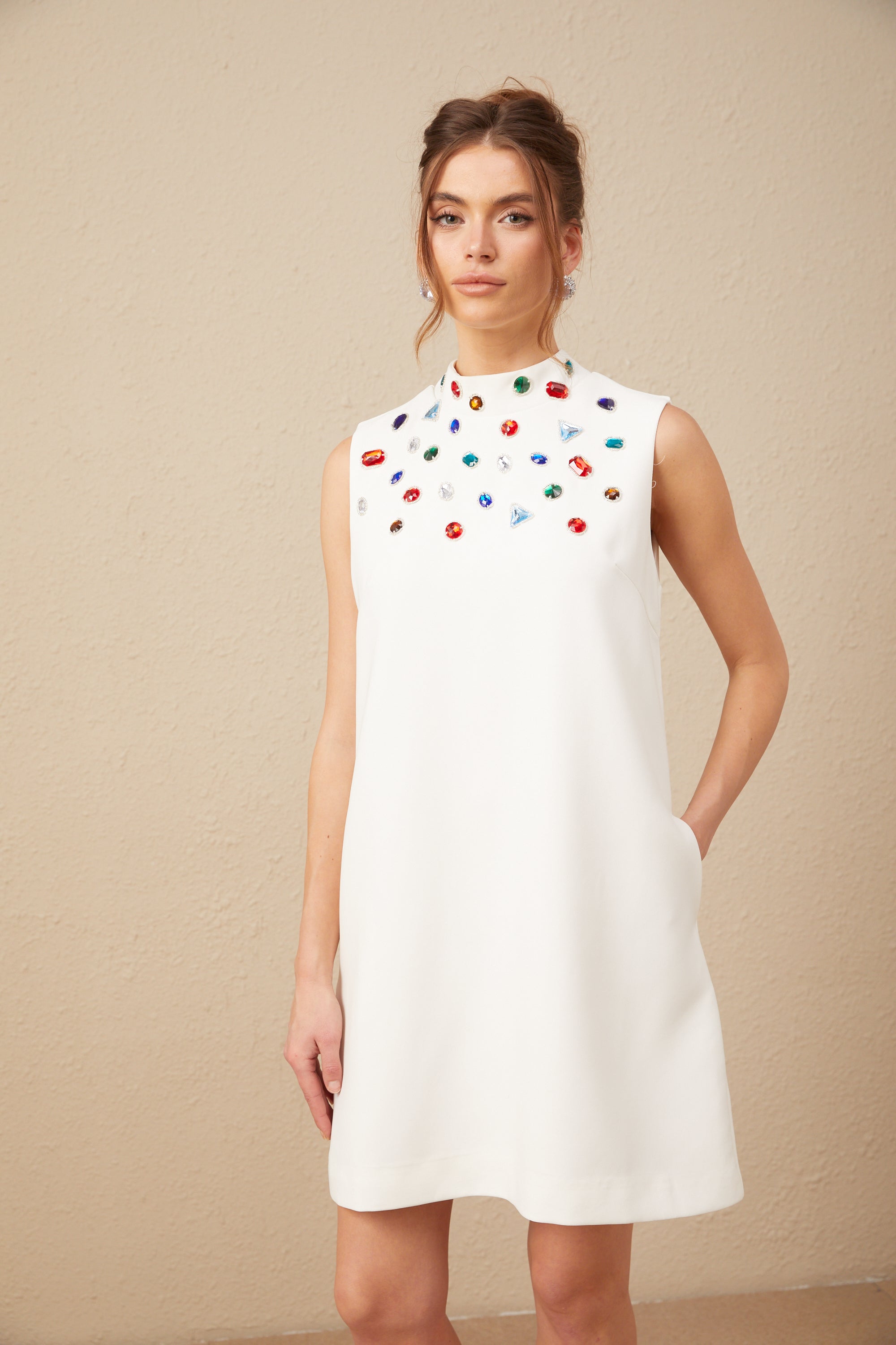 Élise white crystal oversized-bow sleeveless mini dress (US Only)